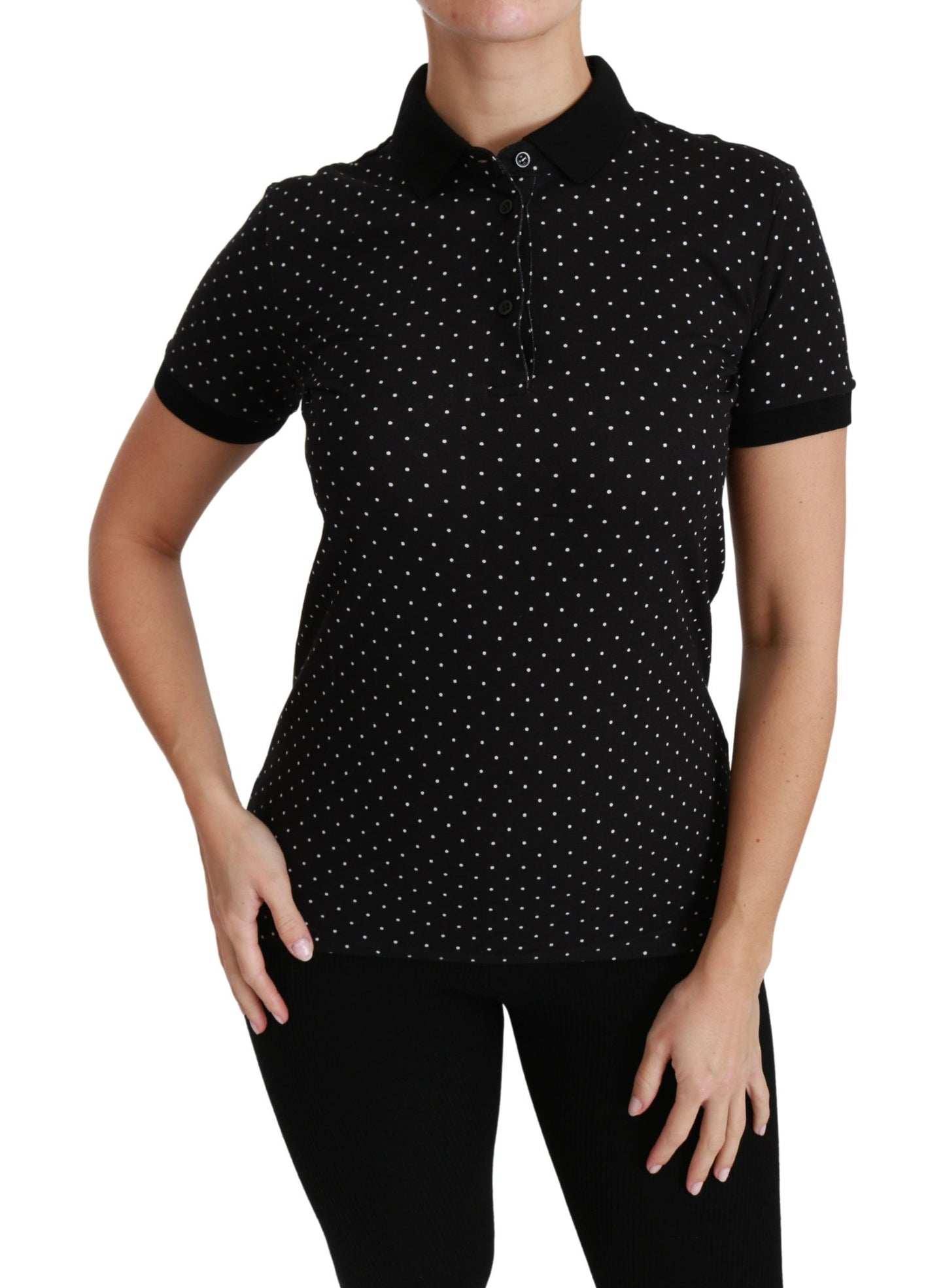 Dolce & Gabbana – Schwarzes Poloshirt aus Baumwolle mit gepunktetem Kragen