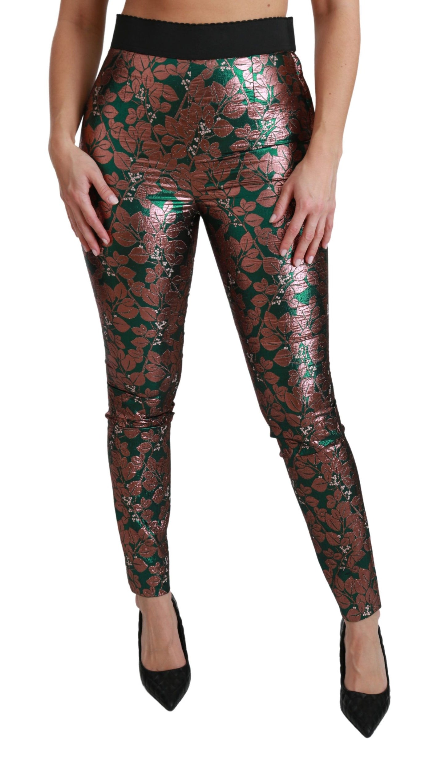 Dolce & Gabbana – Enge Strumpfhose mit grünem Bronzeblatt