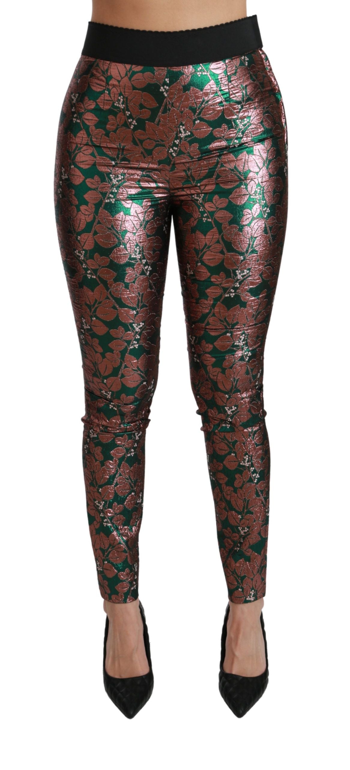 Dolce & Gabbana – Enge Strumpfhose mit grünem Bronzeblatt