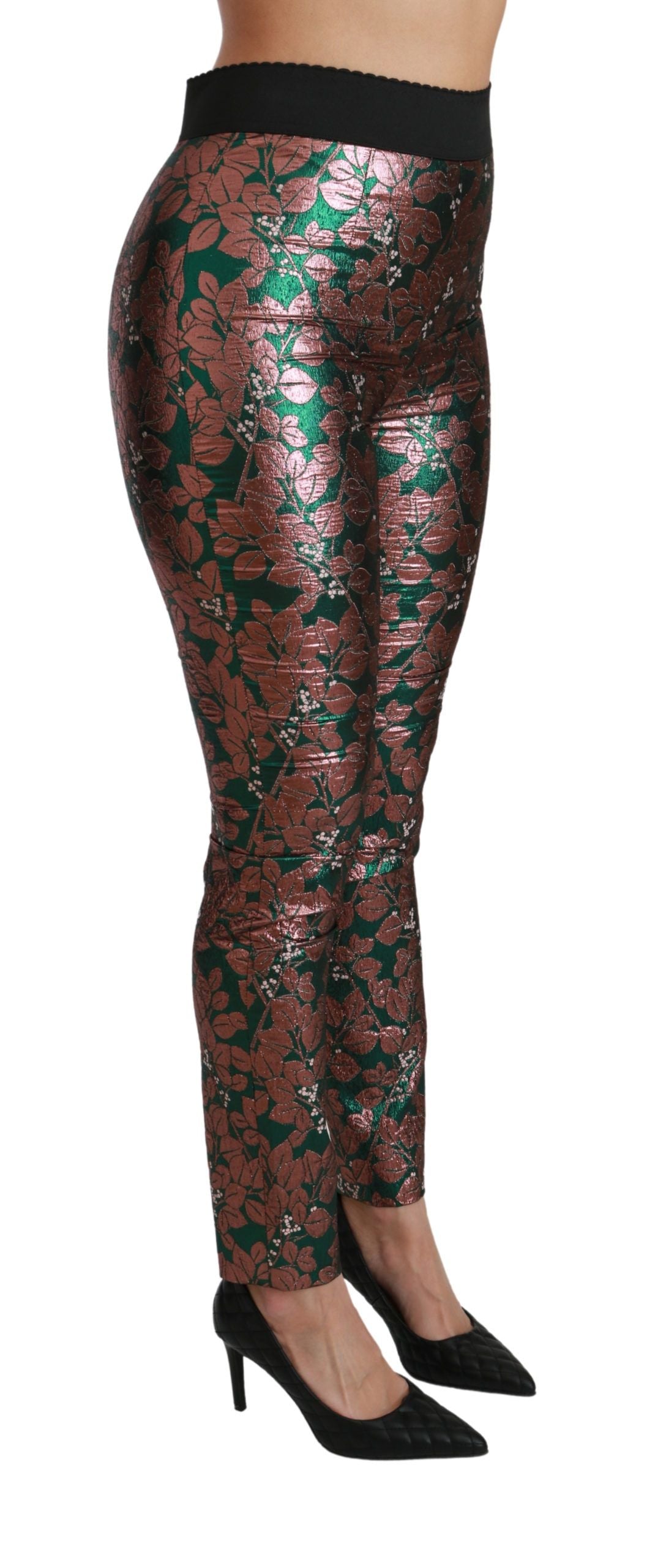 Dolce & Gabbana – Enge Strumpfhose mit grünem Bronzeblatt
