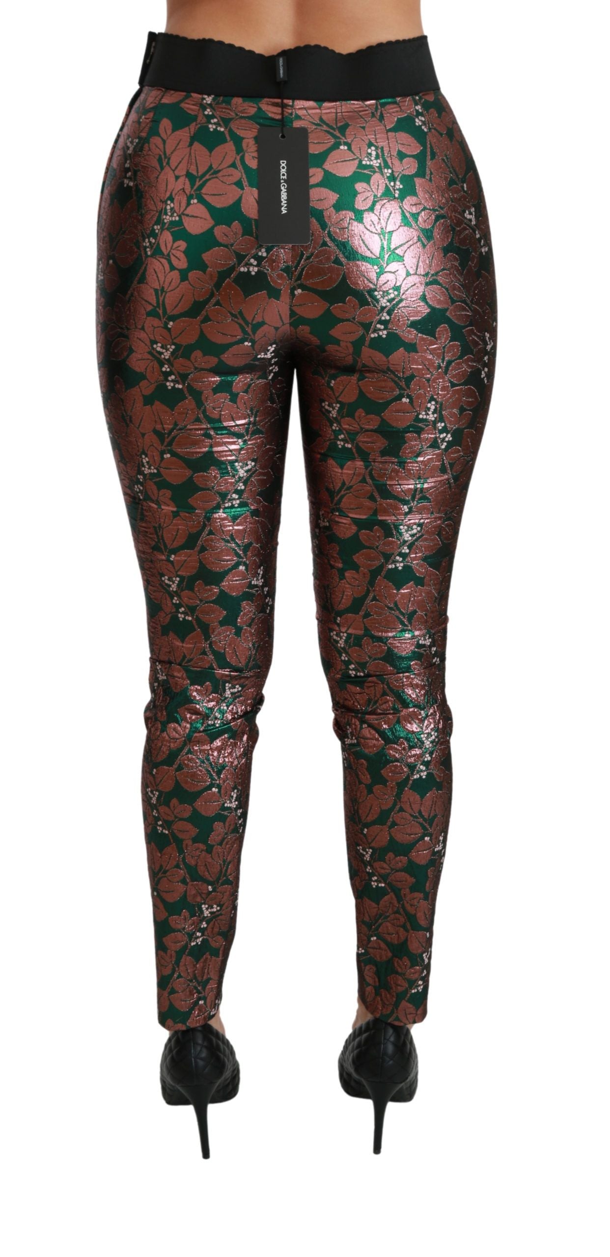 Dolce & Gabbana – Enge Strumpfhose mit grünem Bronzeblatt