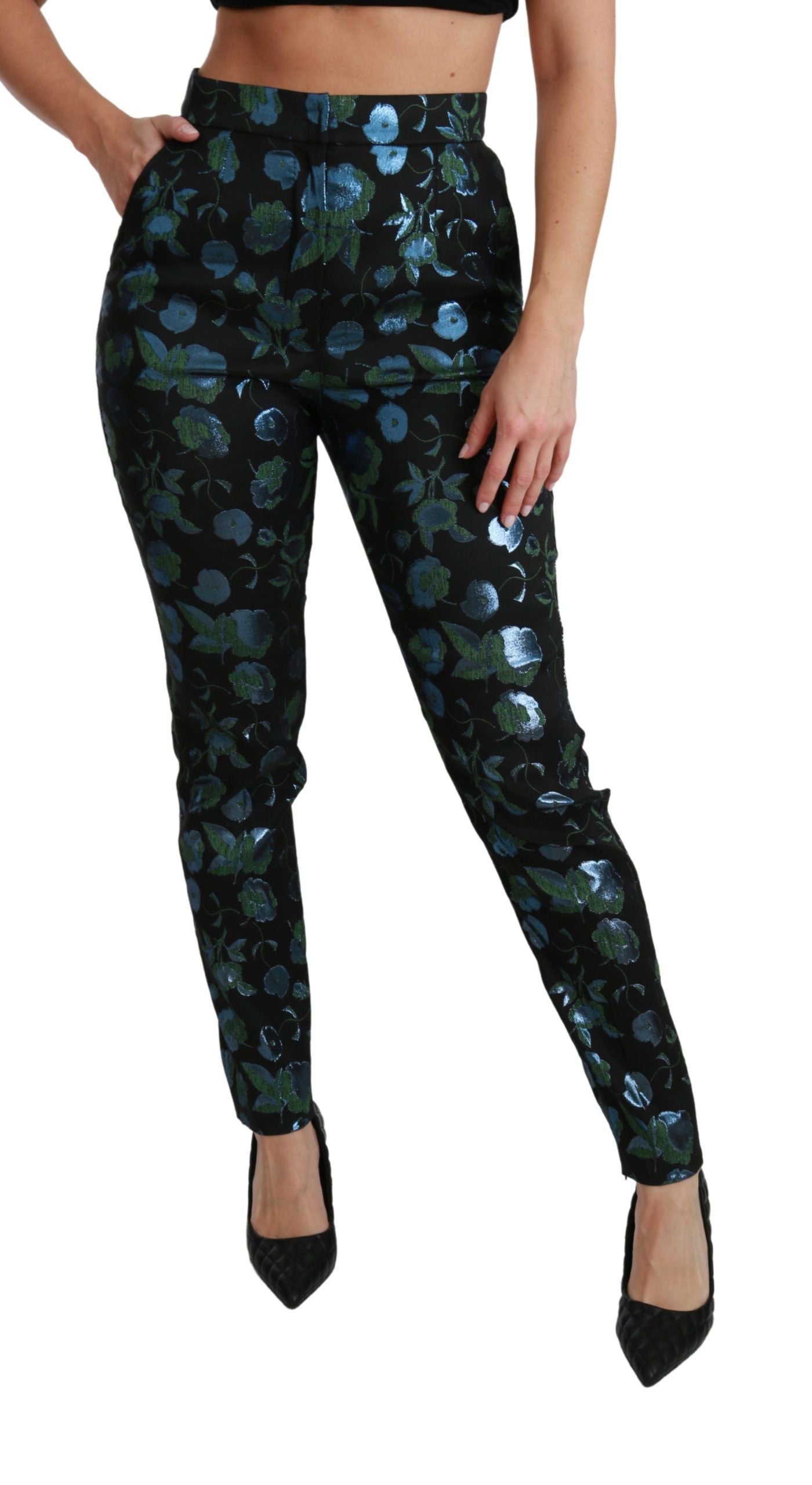 Dolce & Gabbana – Schmale Hose mit Blumenmuster in Blau und Grün
