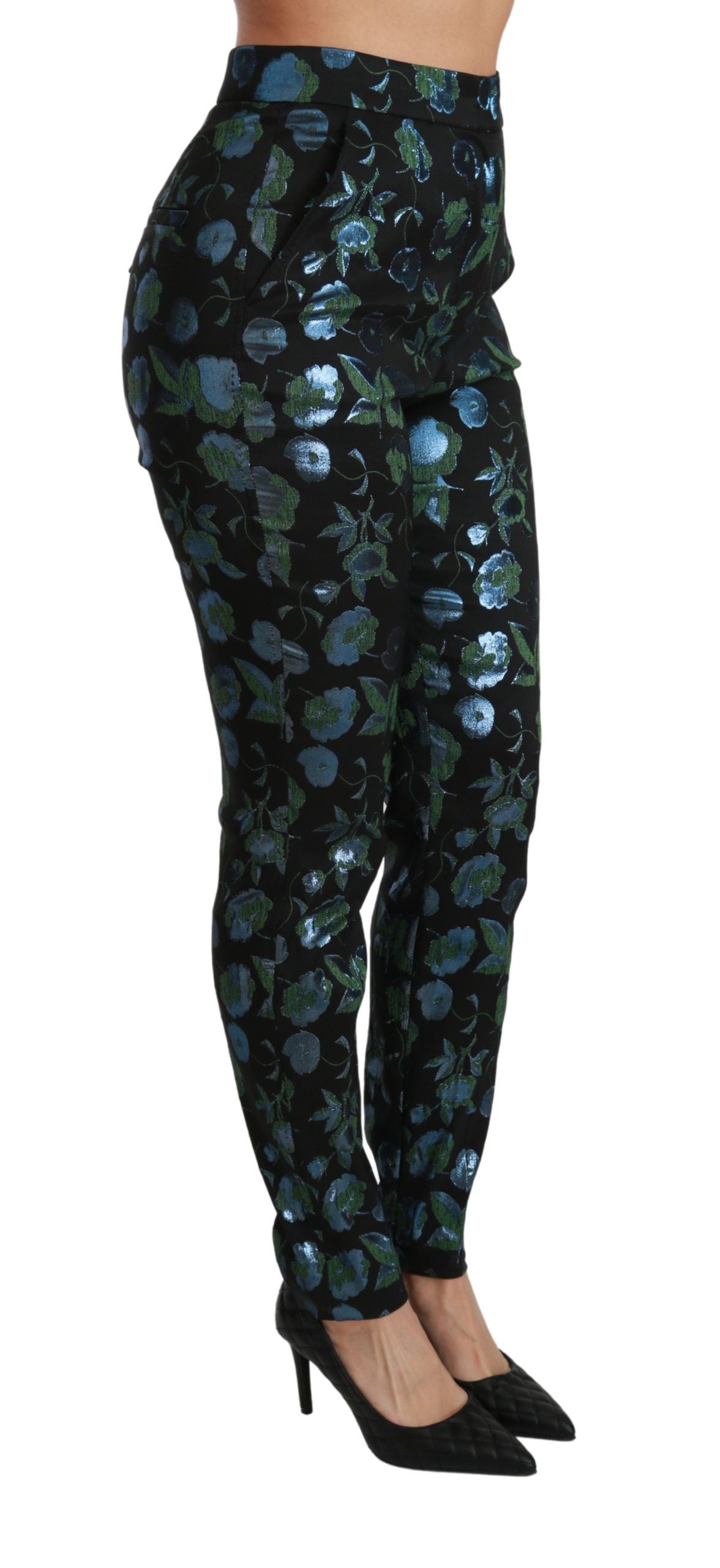 Dolce & Gabbana – Schmale Hose mit Blumenmuster in Blau und Grün
