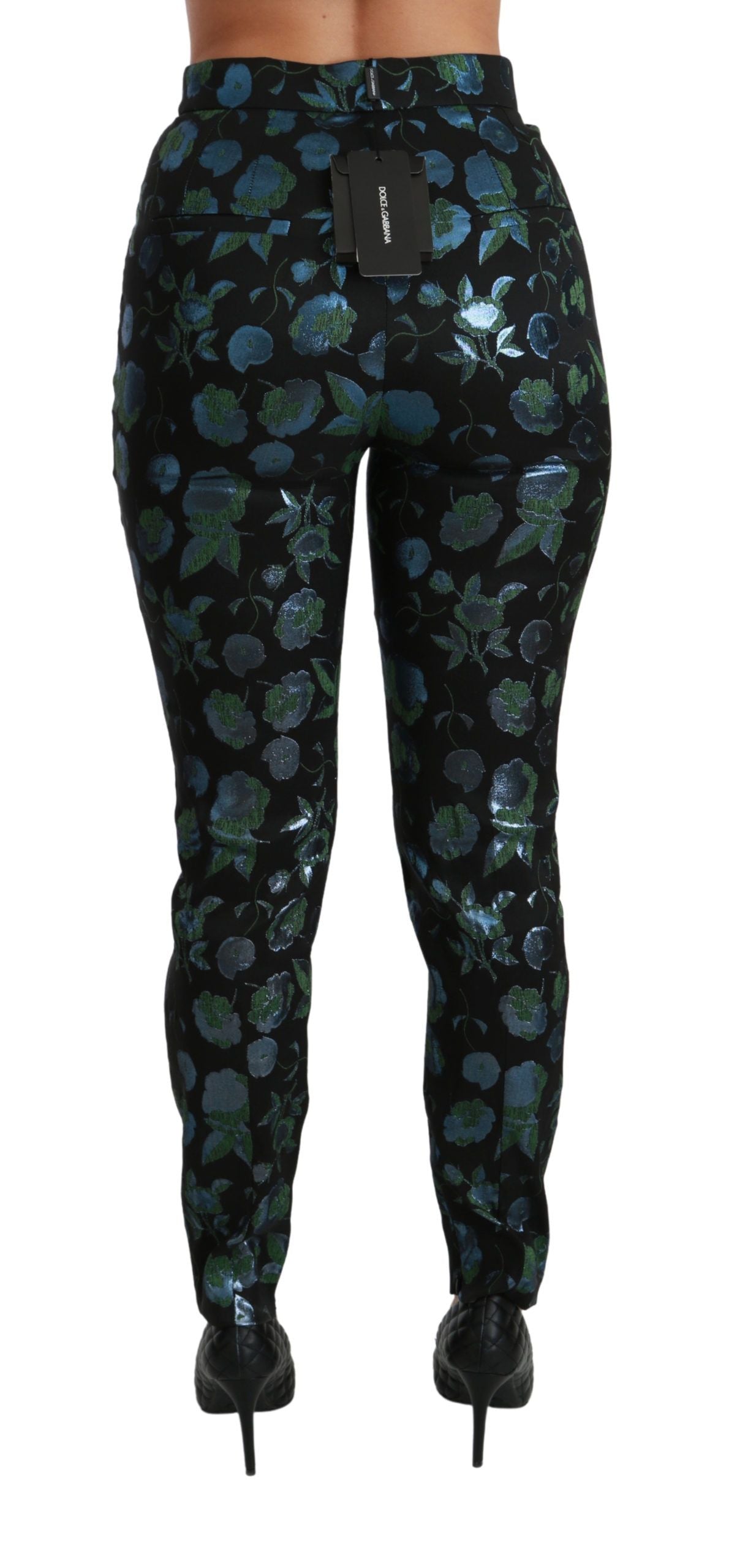 Dolce & Gabbana – Schmale Hose mit Blumenmuster in Blau und Grün