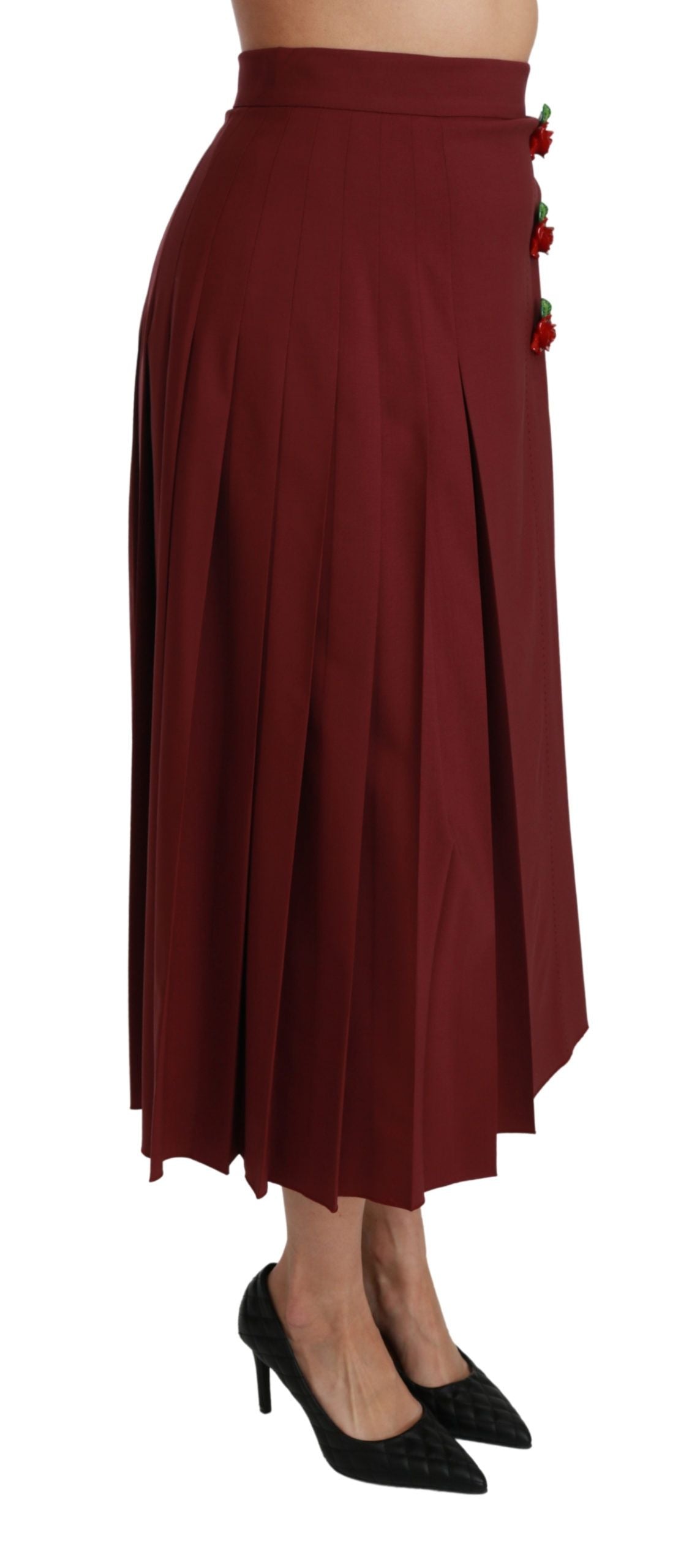 Dolce & Gabbana – Roter, hoch taillierter, plissierter Maxi-Wollrock