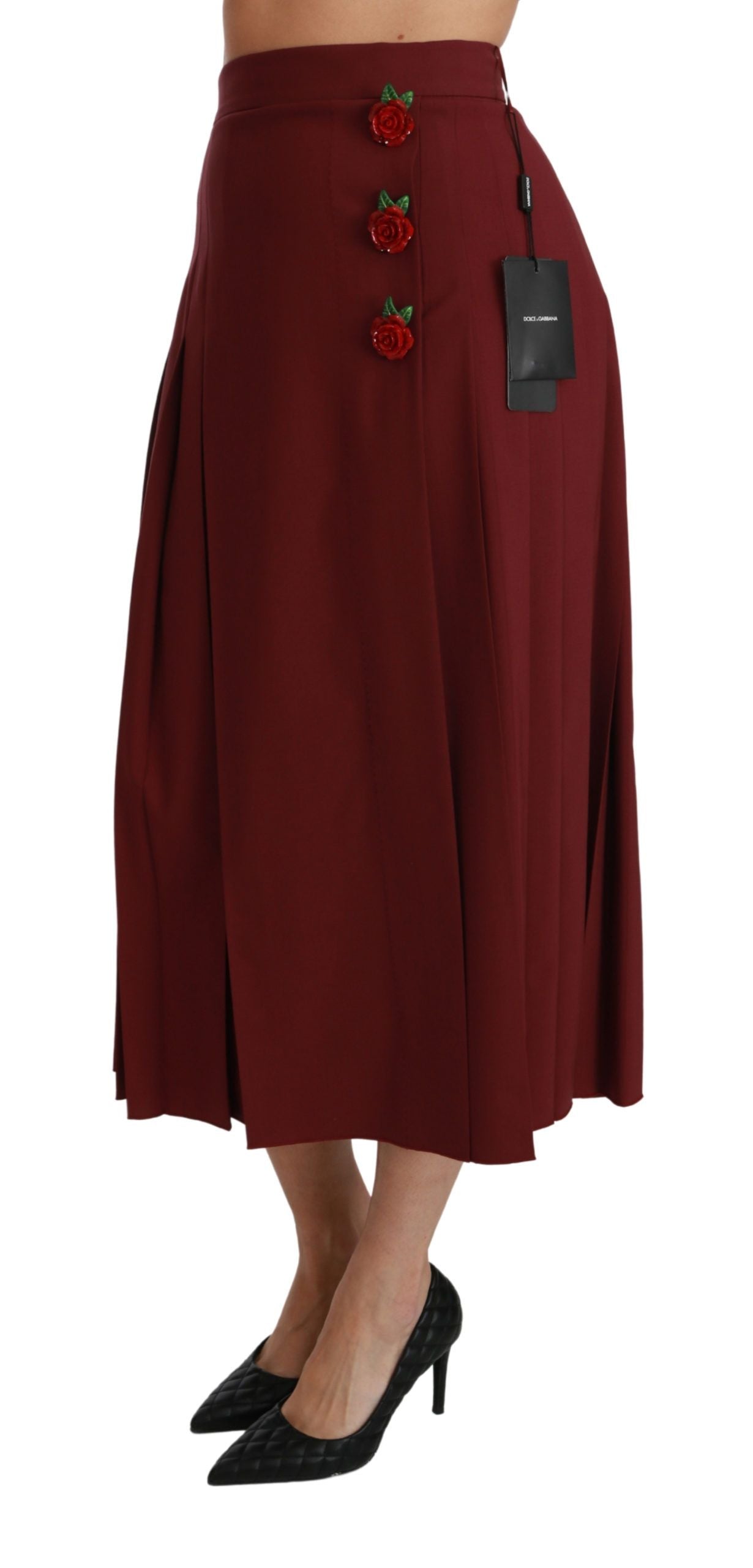 Dolce & Gabbana – Roter, hoch taillierter, plissierter Maxi-Wollrock
