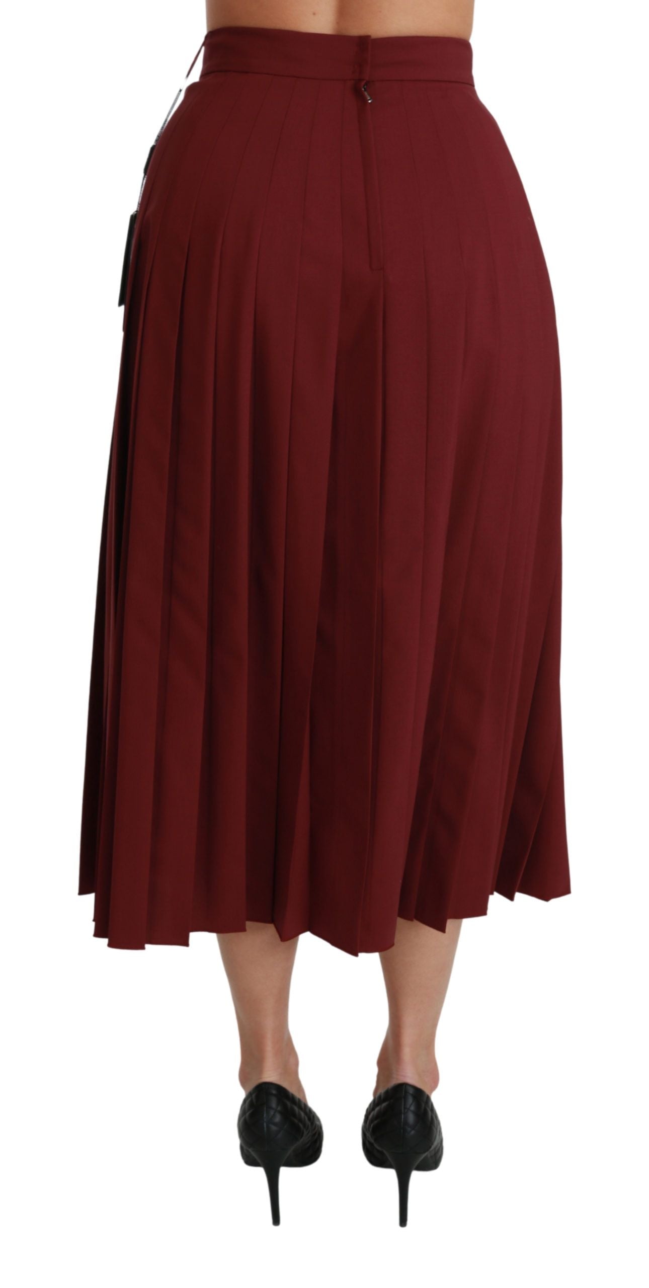 Dolce & Gabbana – Roter, hoch taillierter, plissierter Maxi-Wollrock