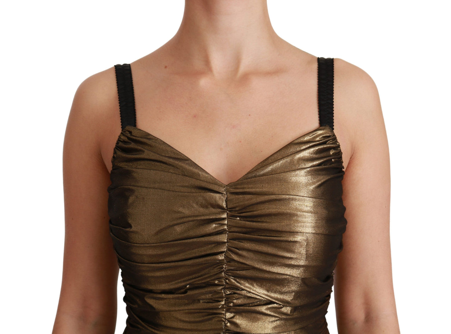 Dolce & Gabbana – Figurbetontes, gerüschtes Stretchkleid in Gold-Metallic