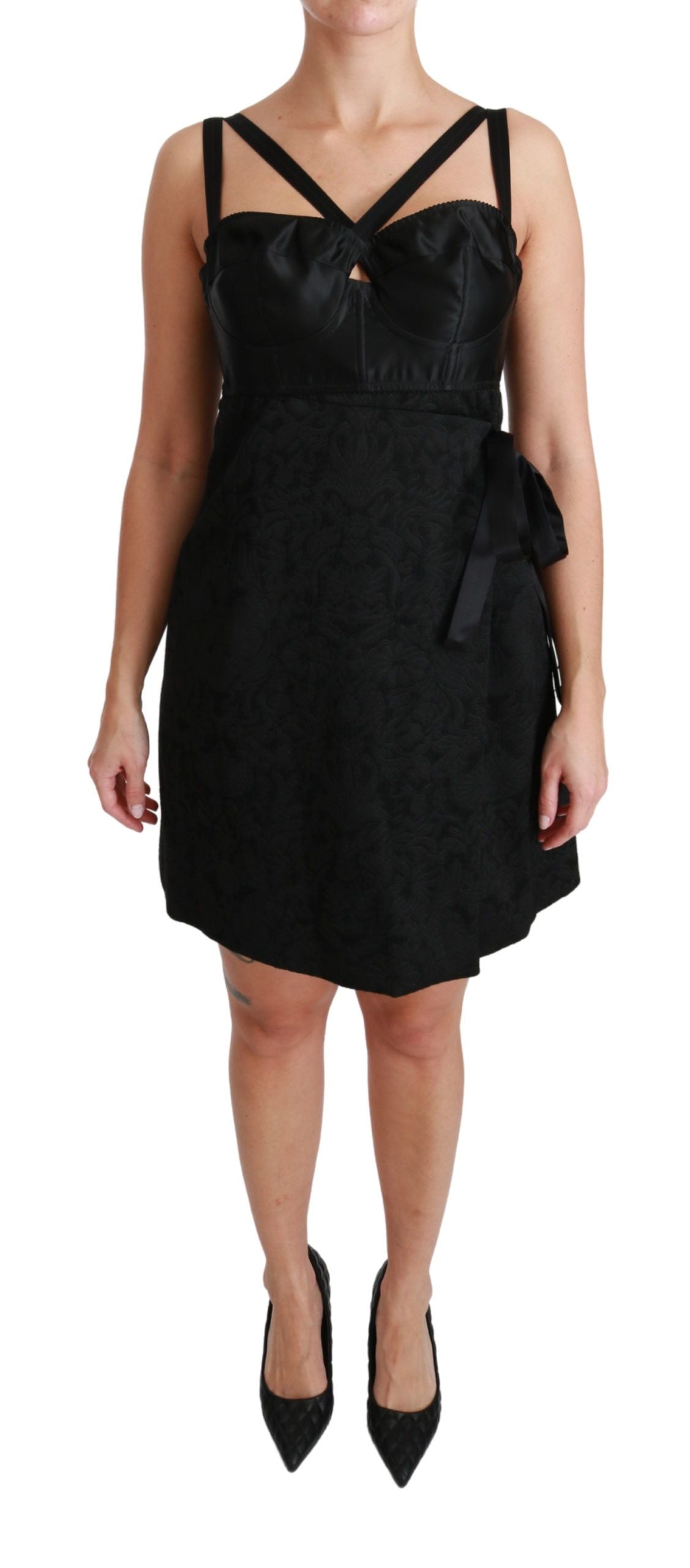 Dolce & Gabbana – Schwarzes Minikleid aus Stretch-Satin und Jacquard