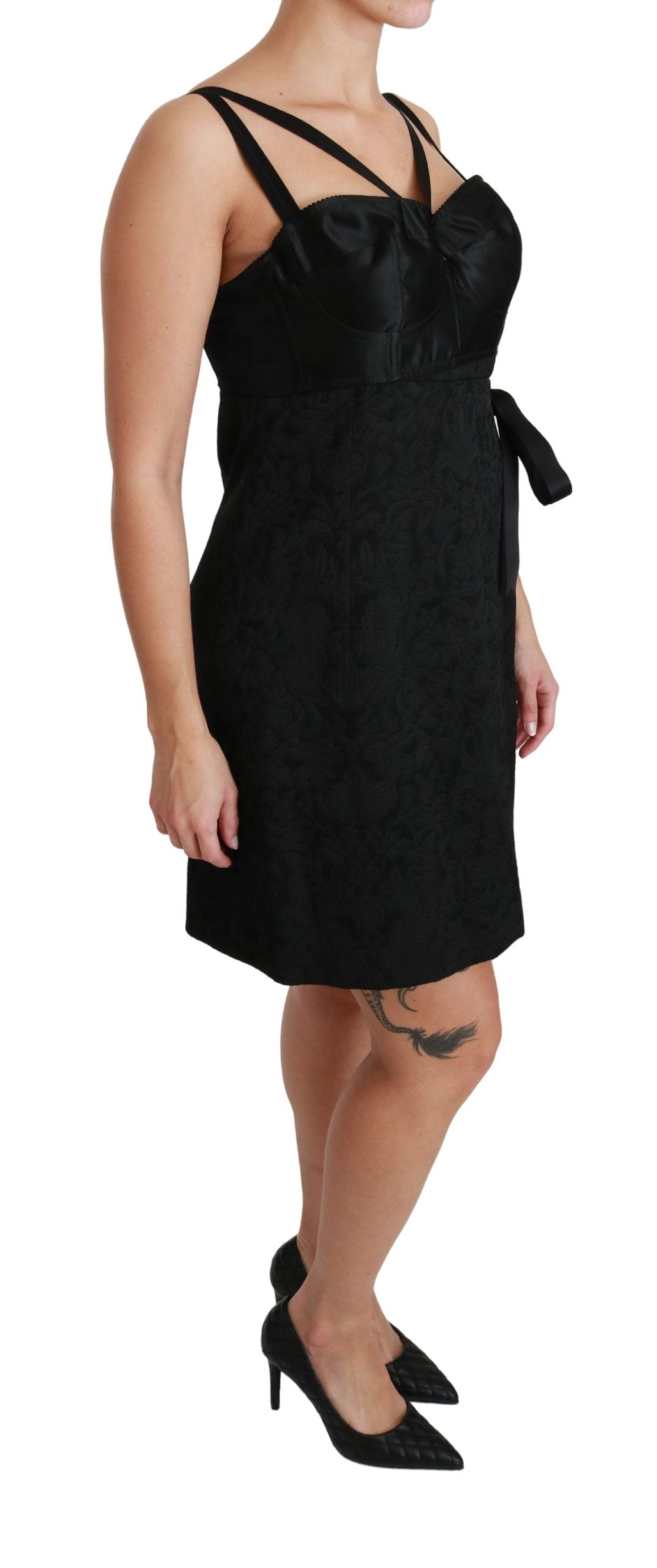 Dolce & Gabbana – Schwarzes Minikleid aus Stretch-Satin und Jacquard