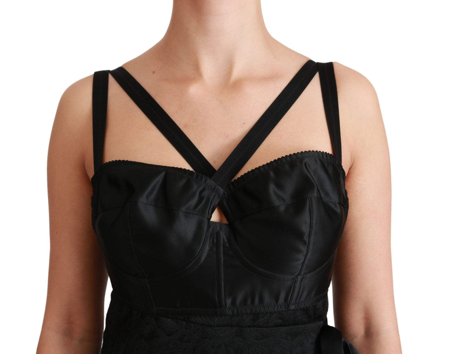 Dolce & Gabbana – Schwarzes Minikleid aus Stretch-Satin und Jacquard