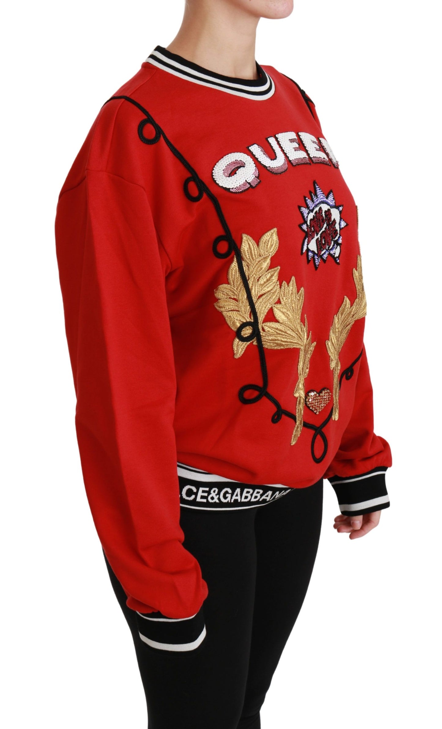Dolce & Gabbana Red Queen Pailletten-Pullover mit Liebesmotiv