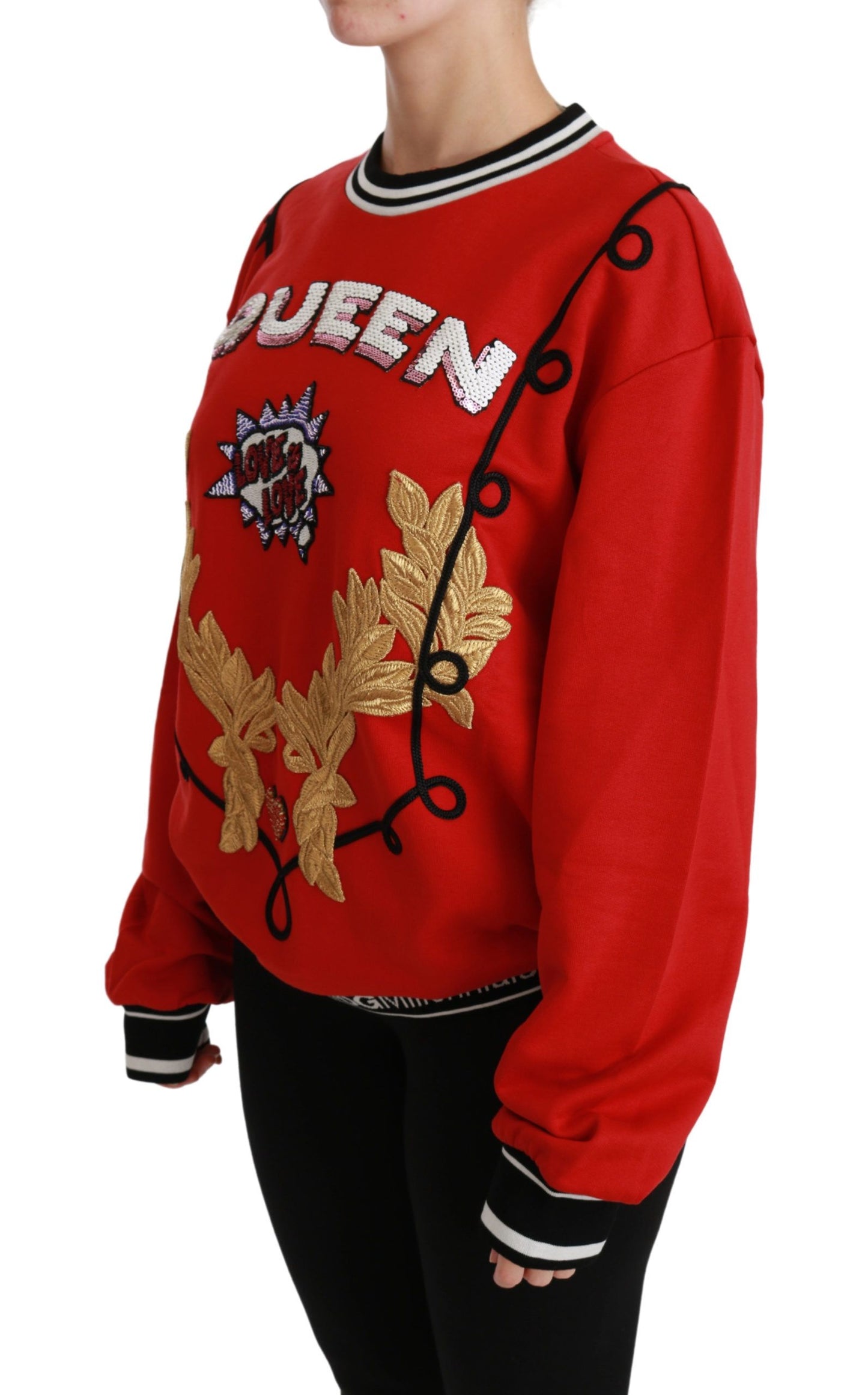 Dolce & Gabbana Red Queen Pailletten-Pullover mit Liebesmotiv