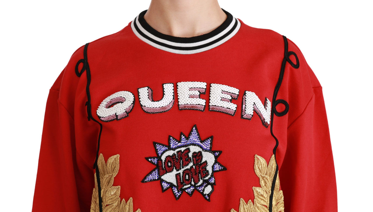 Dolce & Gabbana Red Queen Pailletten-Pullover mit Liebesmotiv