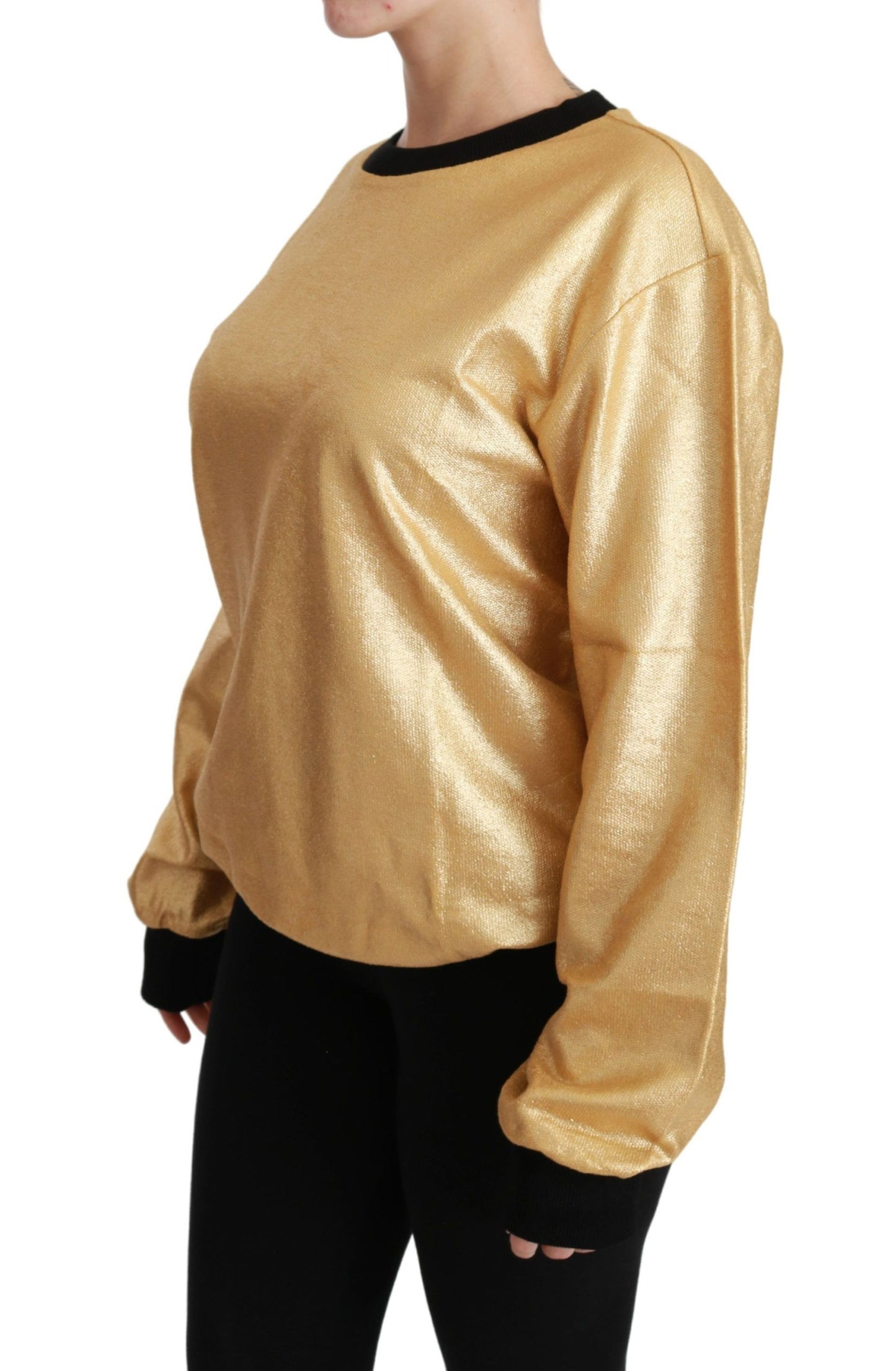 Dolce & Gabbana Goldfarbener Pullover mit Rundhalsausschnitt aus Baumwolle