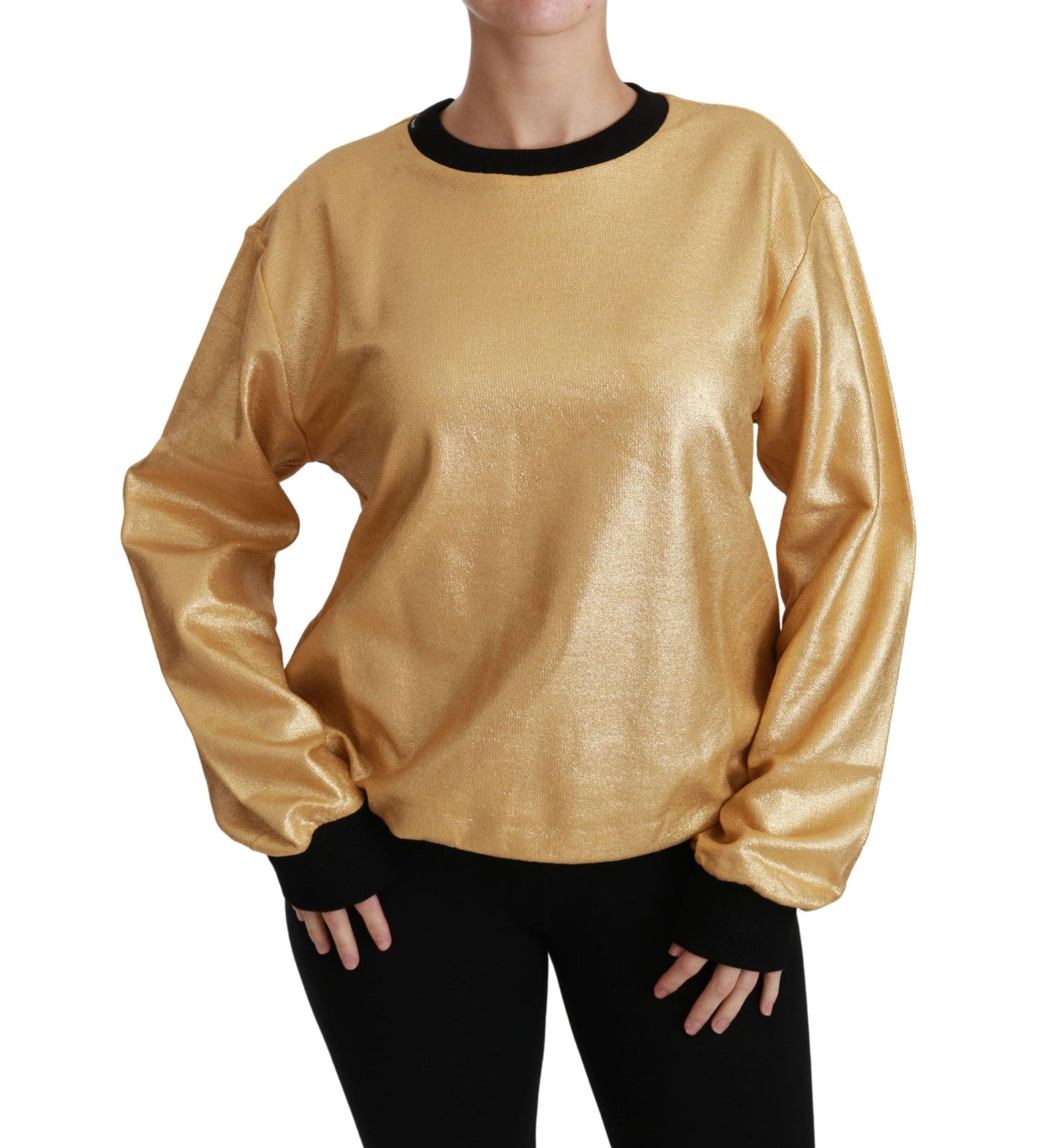 Dolce & Gabbana Goldfarbener Pullover mit Rundhalsausschnitt aus Baumwolle