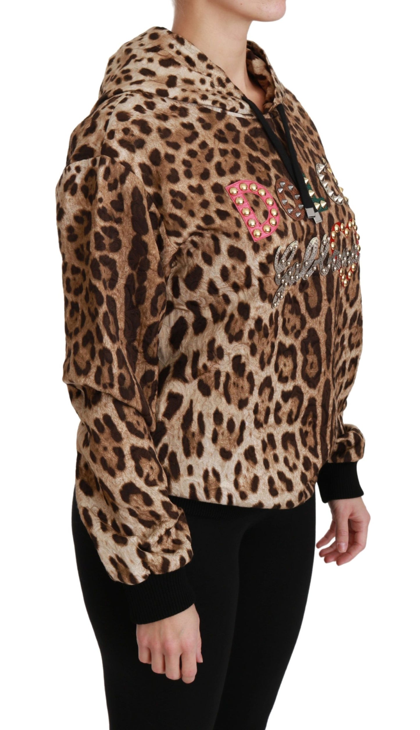 Dolce & Gabbana Brauner Ayers-Pullover mit Leopardenmuster und Kapuze