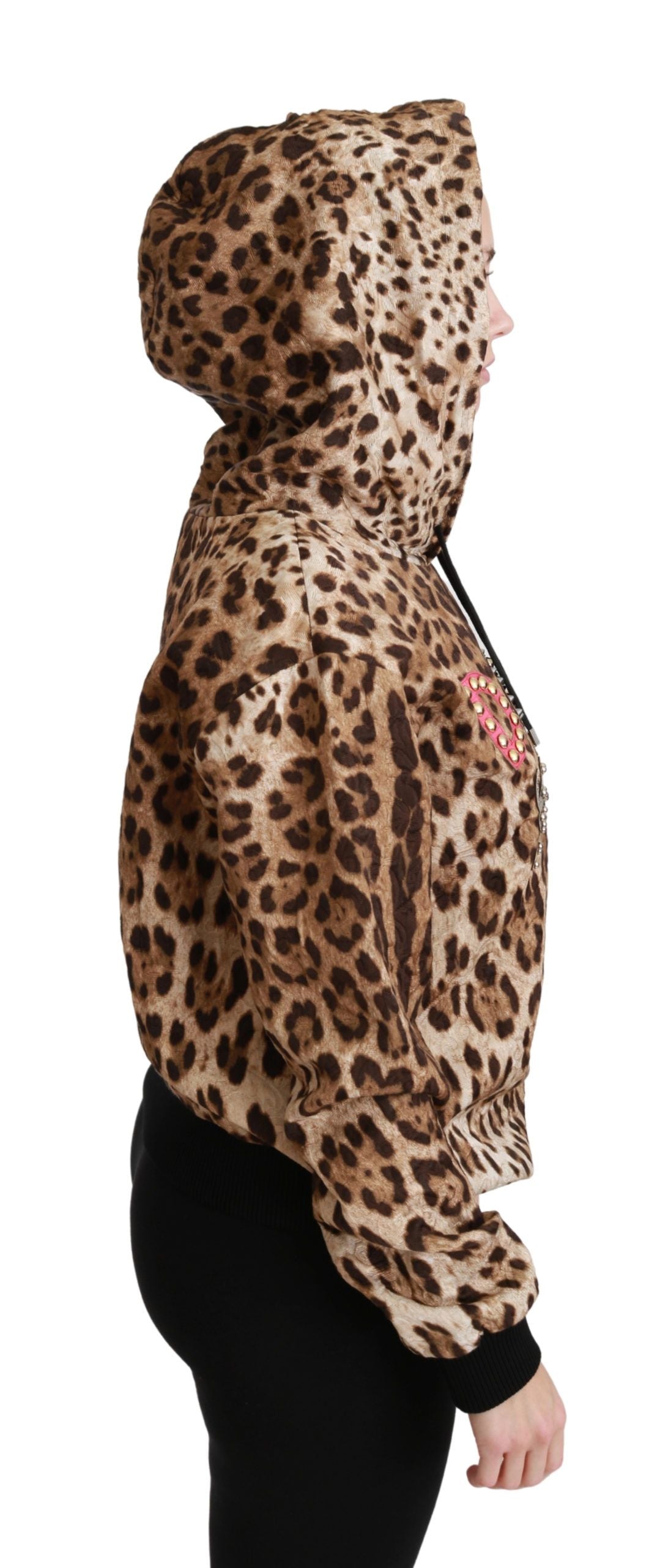Dolce & Gabbana Brauner Ayers-Pullover mit Leopardenmuster und Kapuze