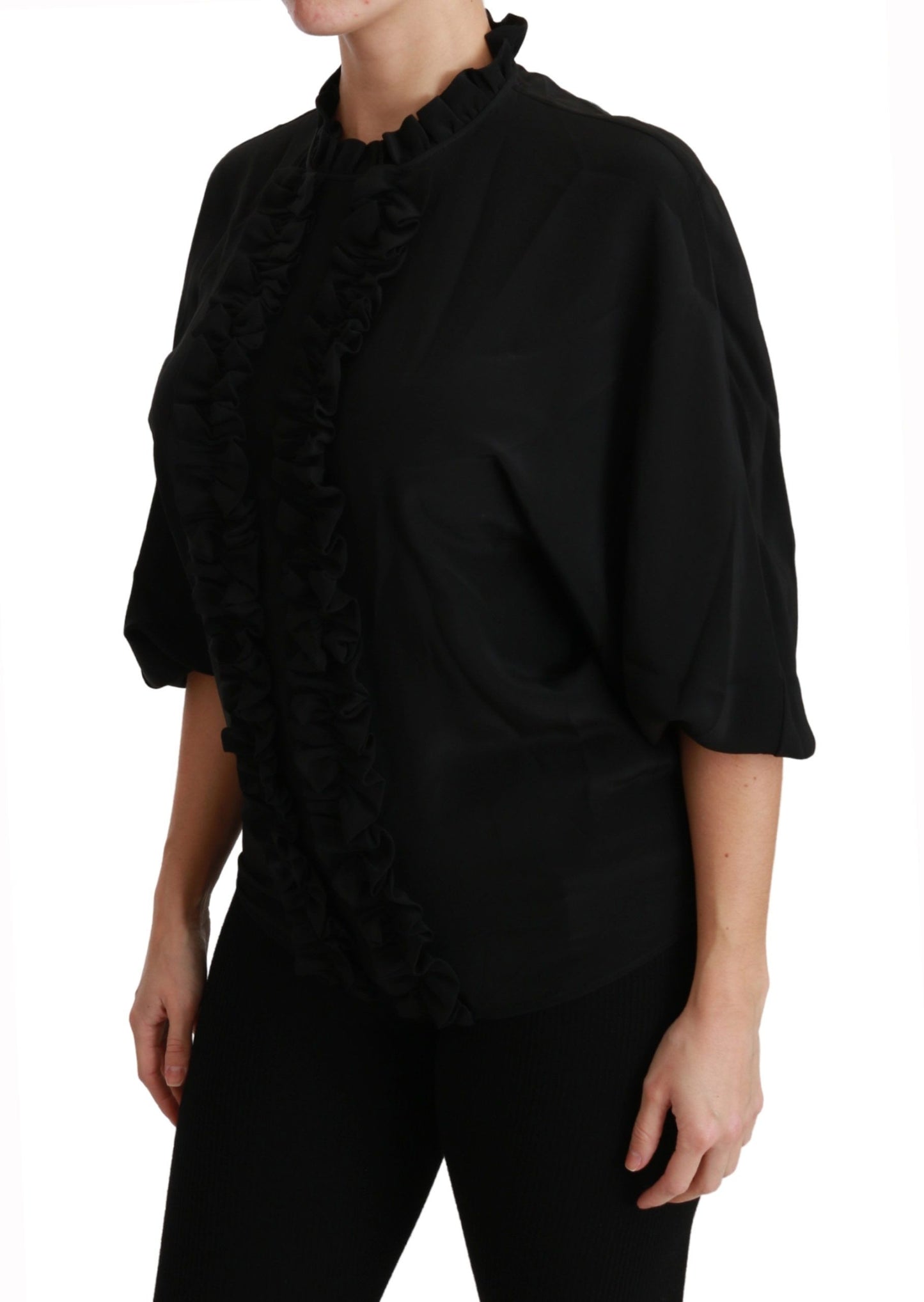 Dolce & Gabbana Schwarze Seidenbluse mit Rüschen
