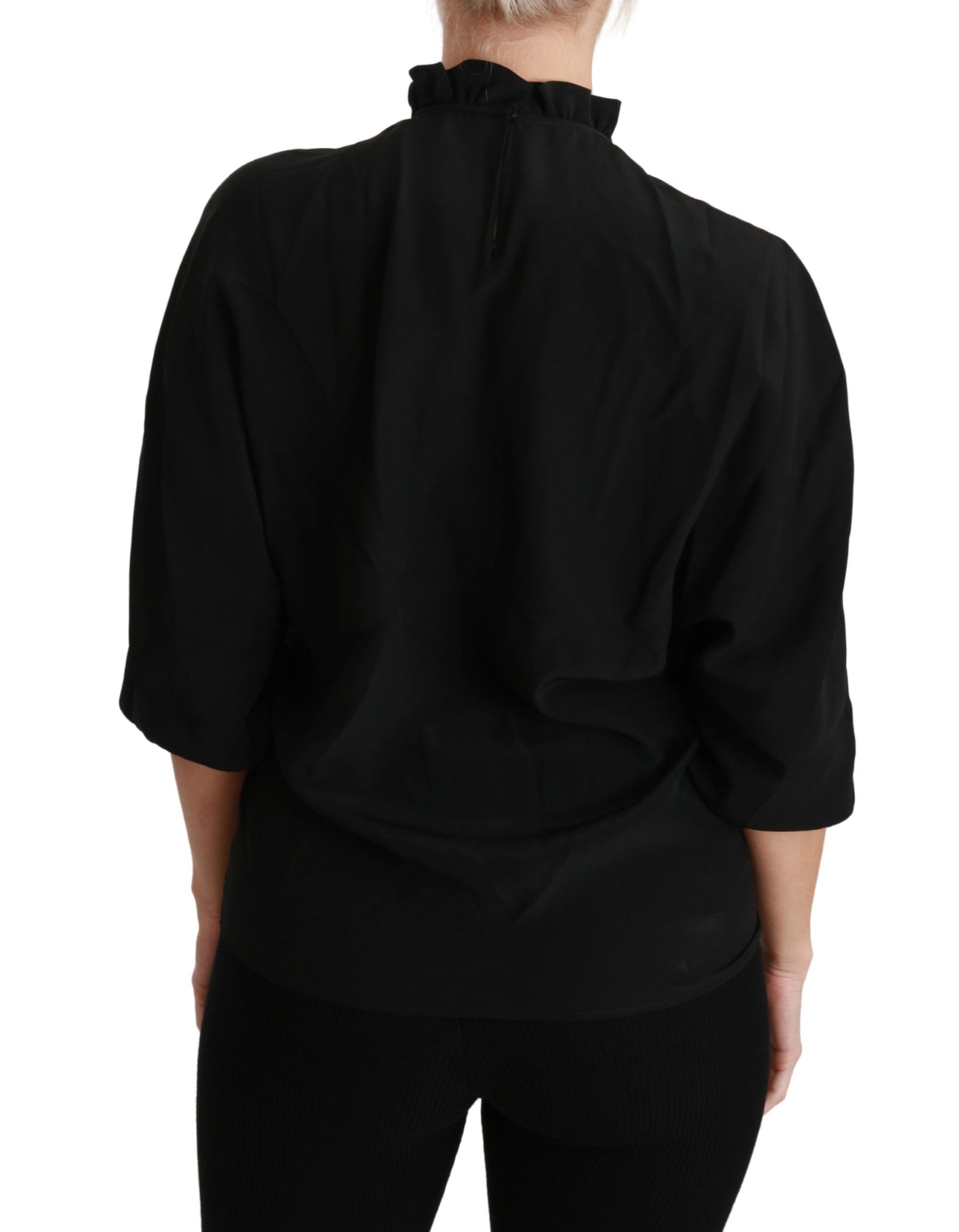 Dolce & Gabbana Schwarze Seidenbluse mit Rüschen