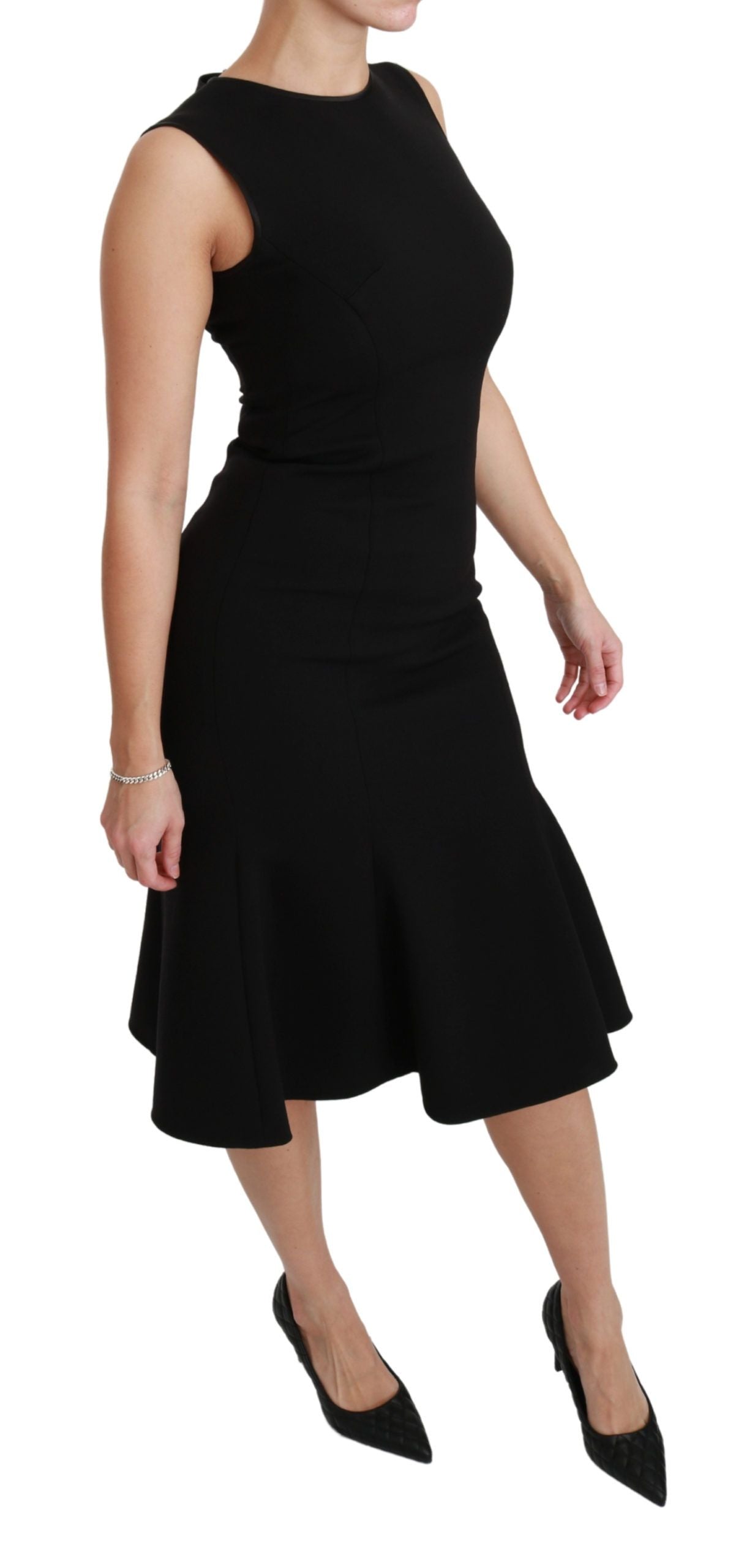 Dolce & Gabbana – Schwarzes, ausgestelltes Etuikleid aus Wollstretch