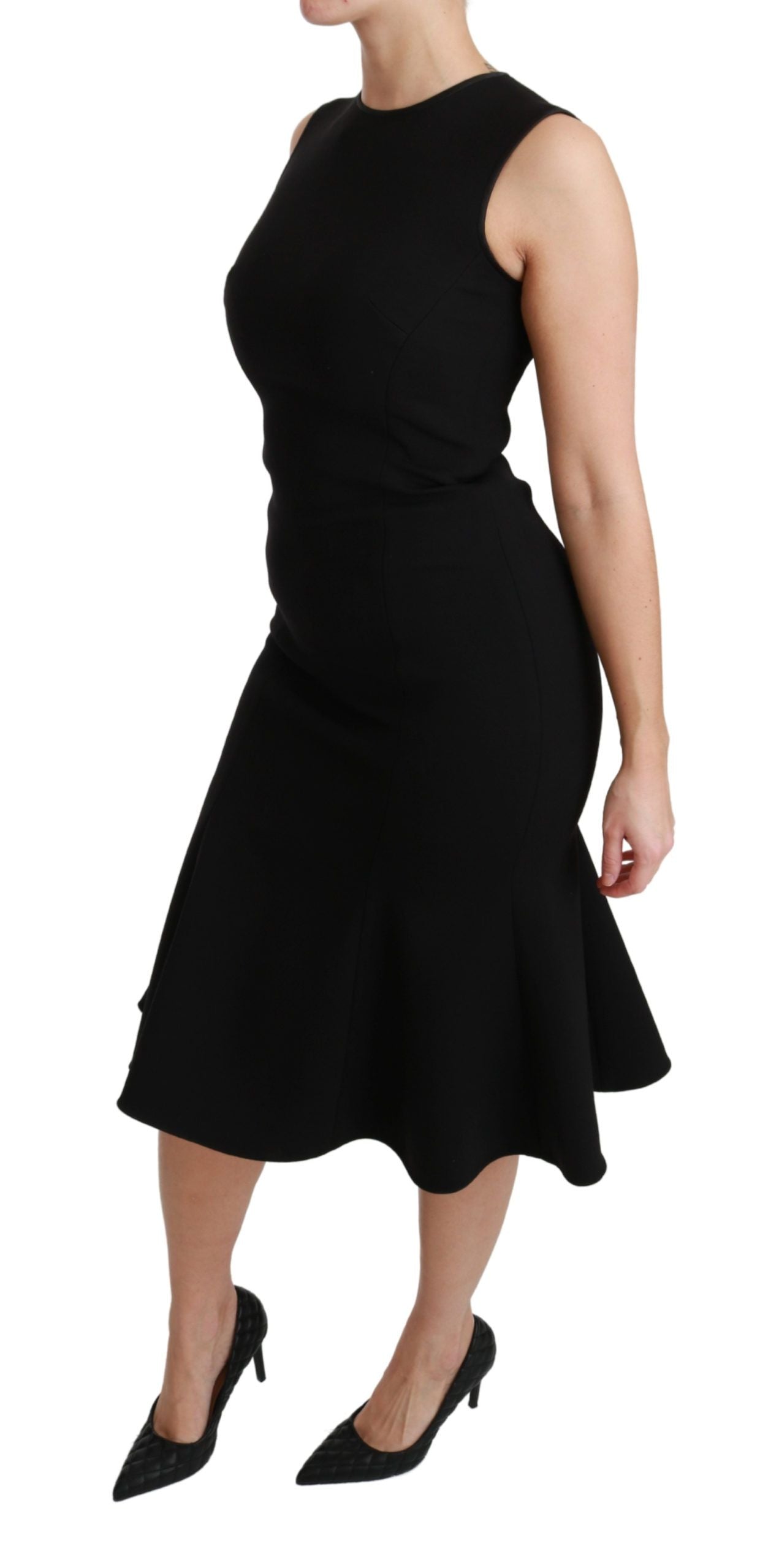 Dolce & Gabbana – Schwarzes, ausgestelltes Etuikleid aus Wollstretch