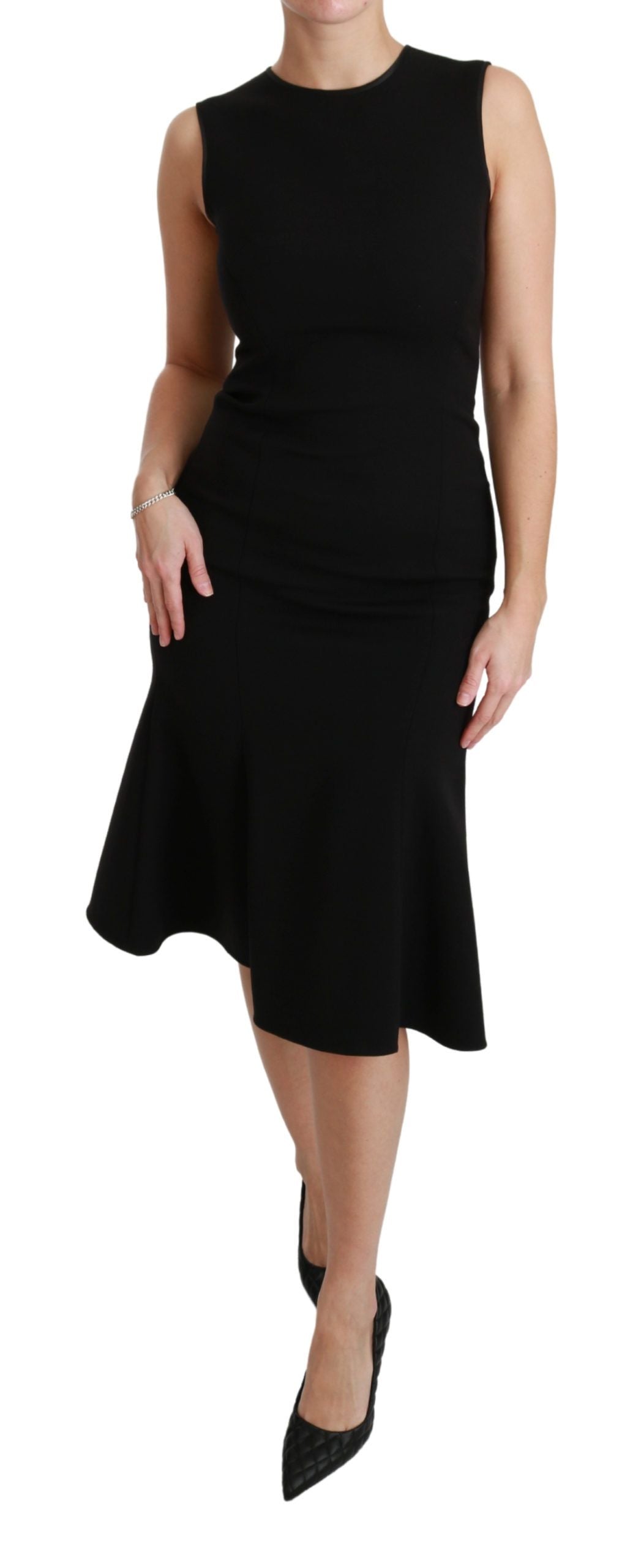 Dolce & Gabbana – Schwarzes, ausgestelltes Etuikleid aus Wollstretch