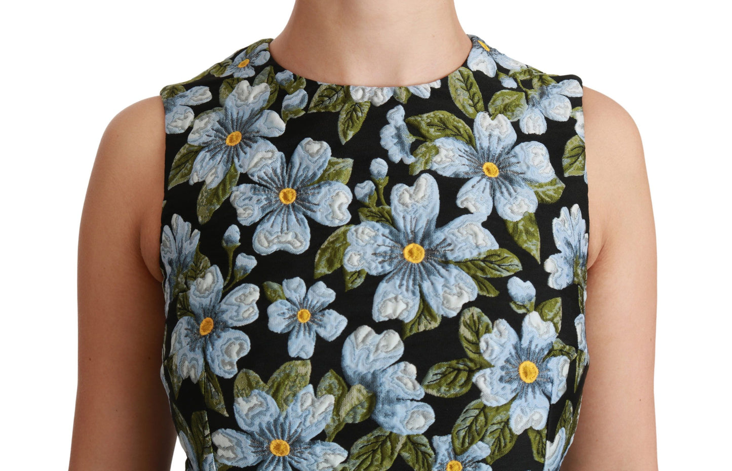 Dolce & Gabbana – Blaues Etuikleid aus geblümtem Brokat