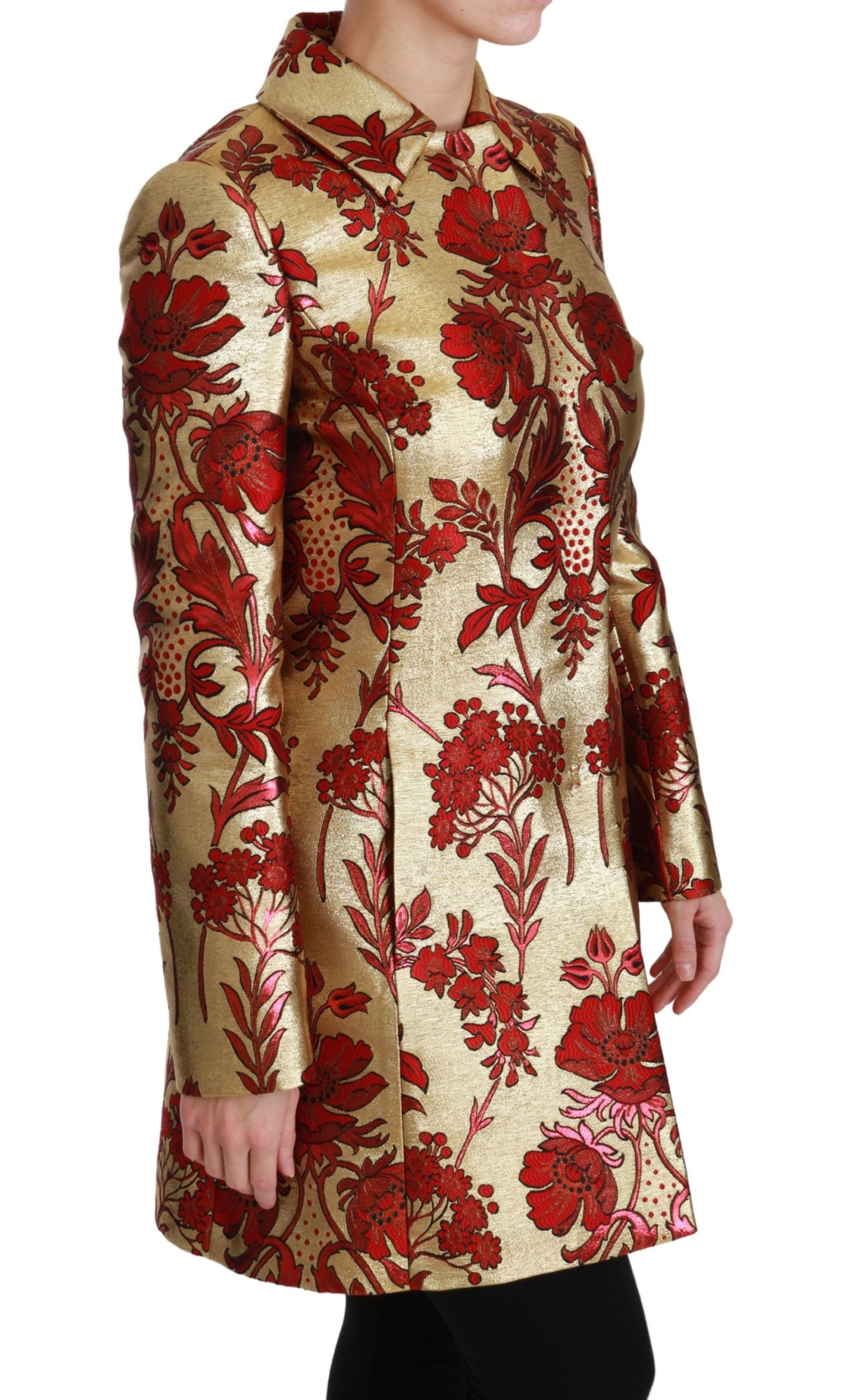 Dolce & Gabbana Rotgoldene Brokat-Cape-Jacke mit Blumenmuster