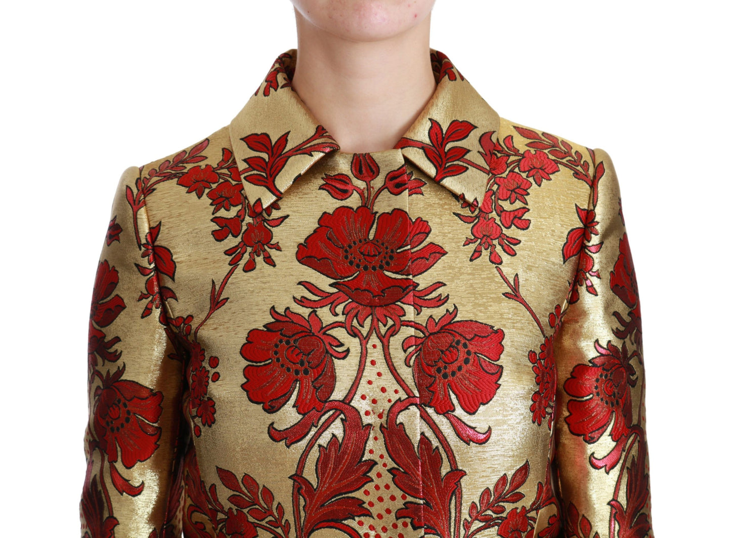 Dolce & Gabbana Rotgoldene Brokat-Cape-Jacke mit Blumenmuster