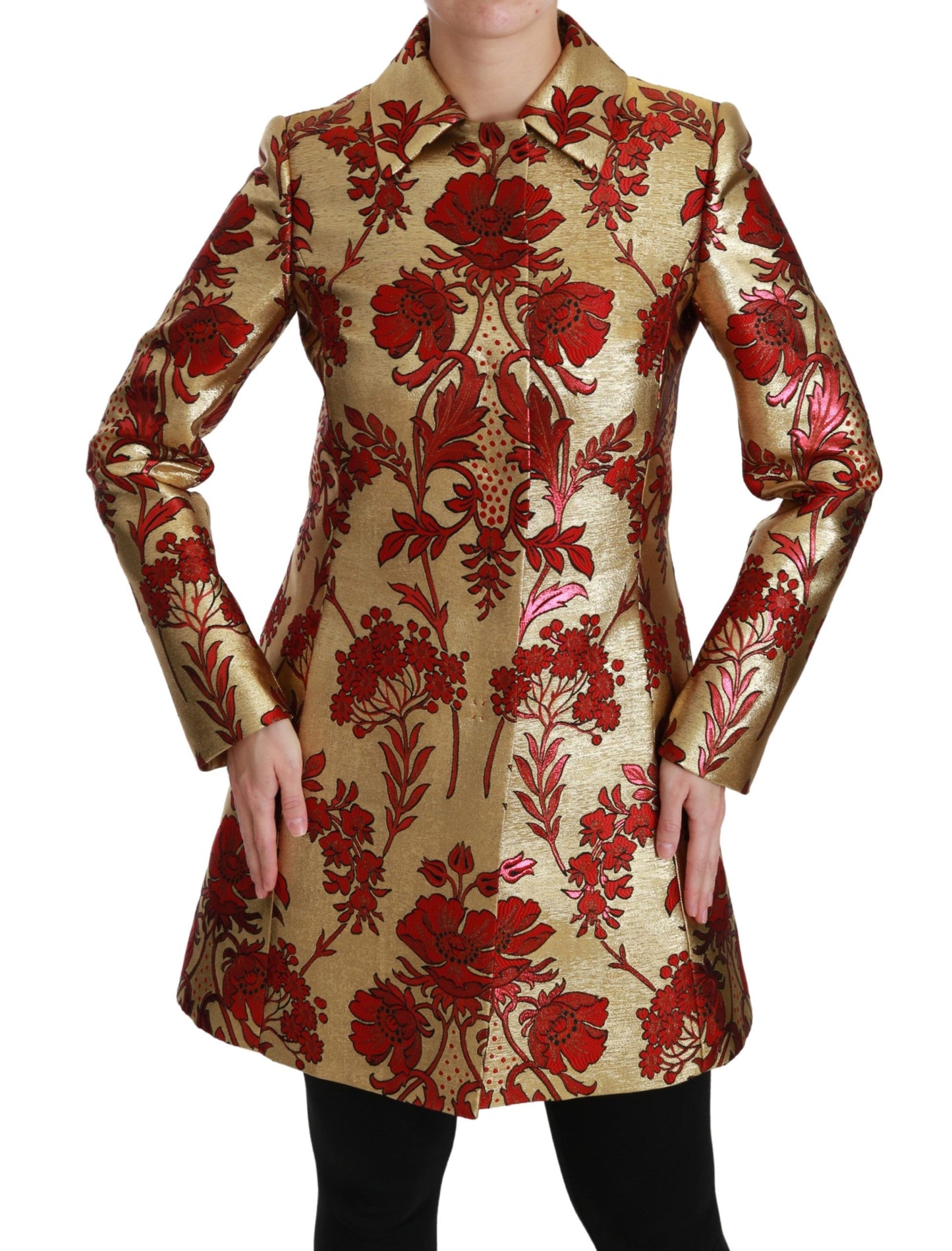 Dolce & Gabbana Rotgoldene Brokat-Cape-Jacke mit Blumenmuster