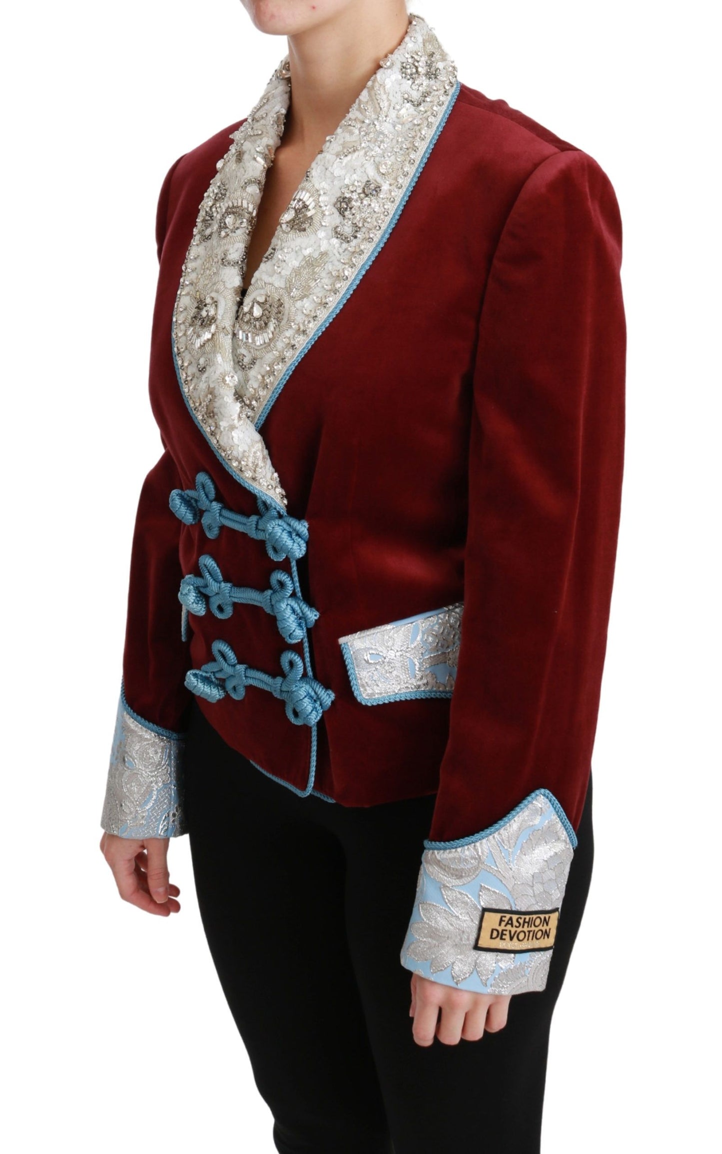 Dolce & Gabbana – Blazerjacke aus rotem Samt mit Barock-Kristallen