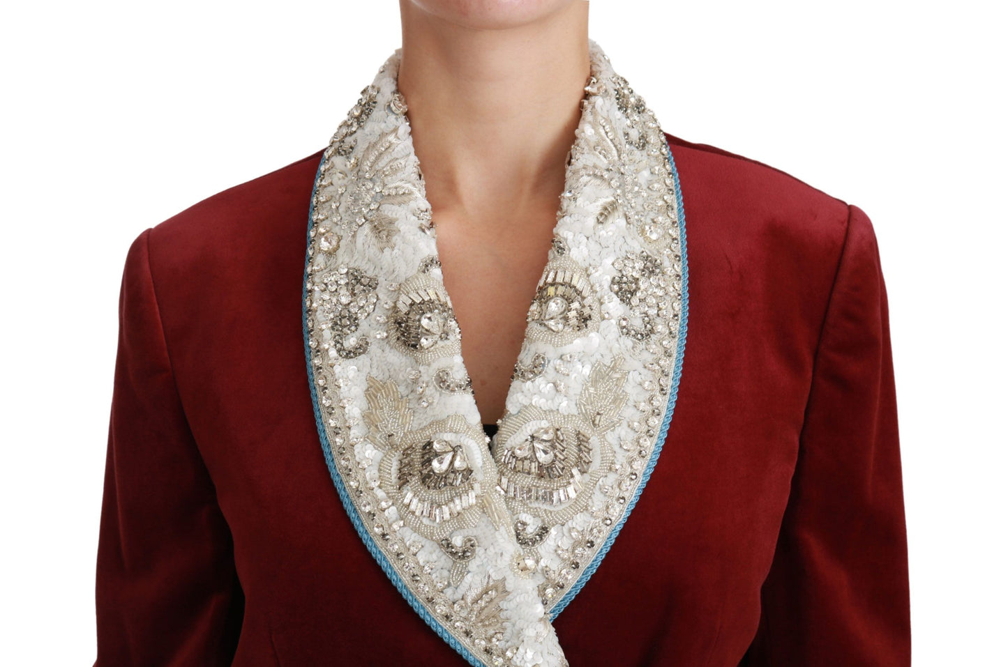 Dolce & Gabbana – Blazerjacke aus rotem Samt mit Barock-Kristallen