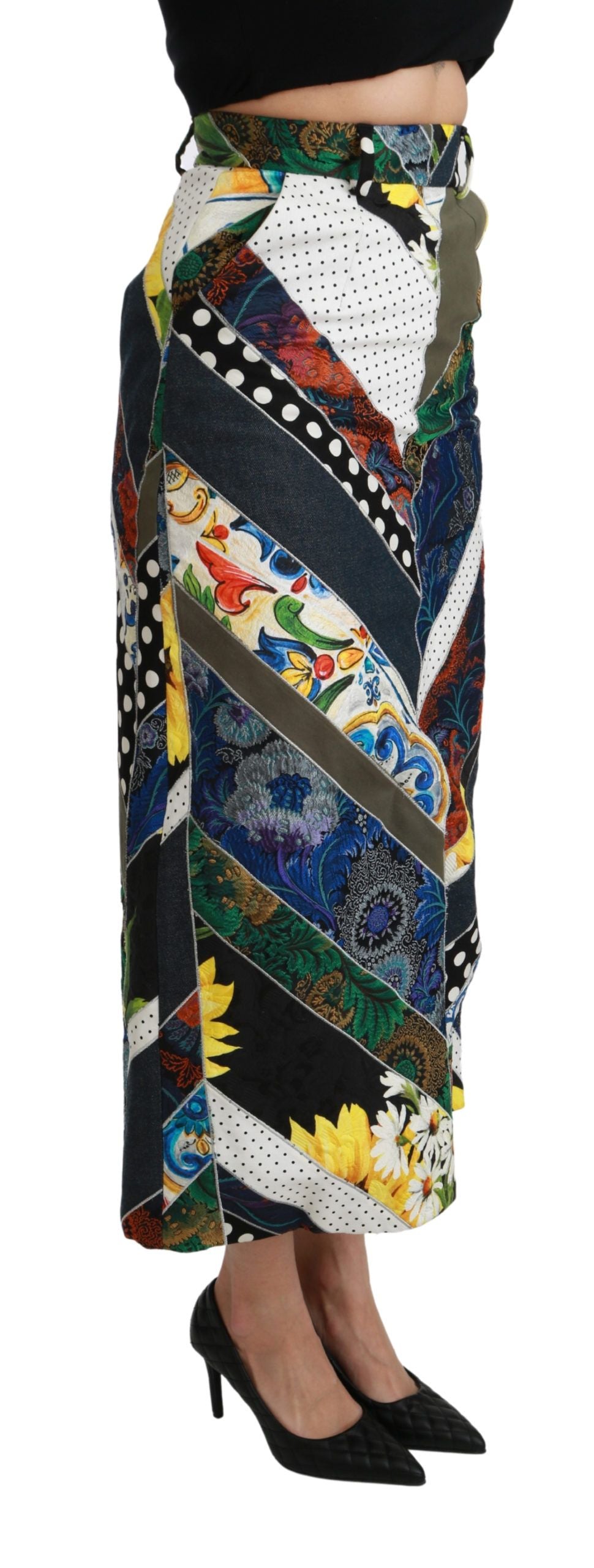Dolce & Gabbana Mehrfarbiger Maxirock aus Seide mit geometrischem Muster und hoher Taille