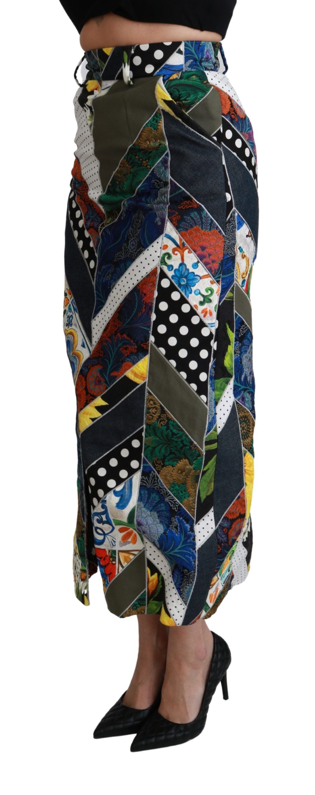 Dolce & Gabbana Mehrfarbiger Maxirock aus Seide mit geometrischem Muster und hoher Taille