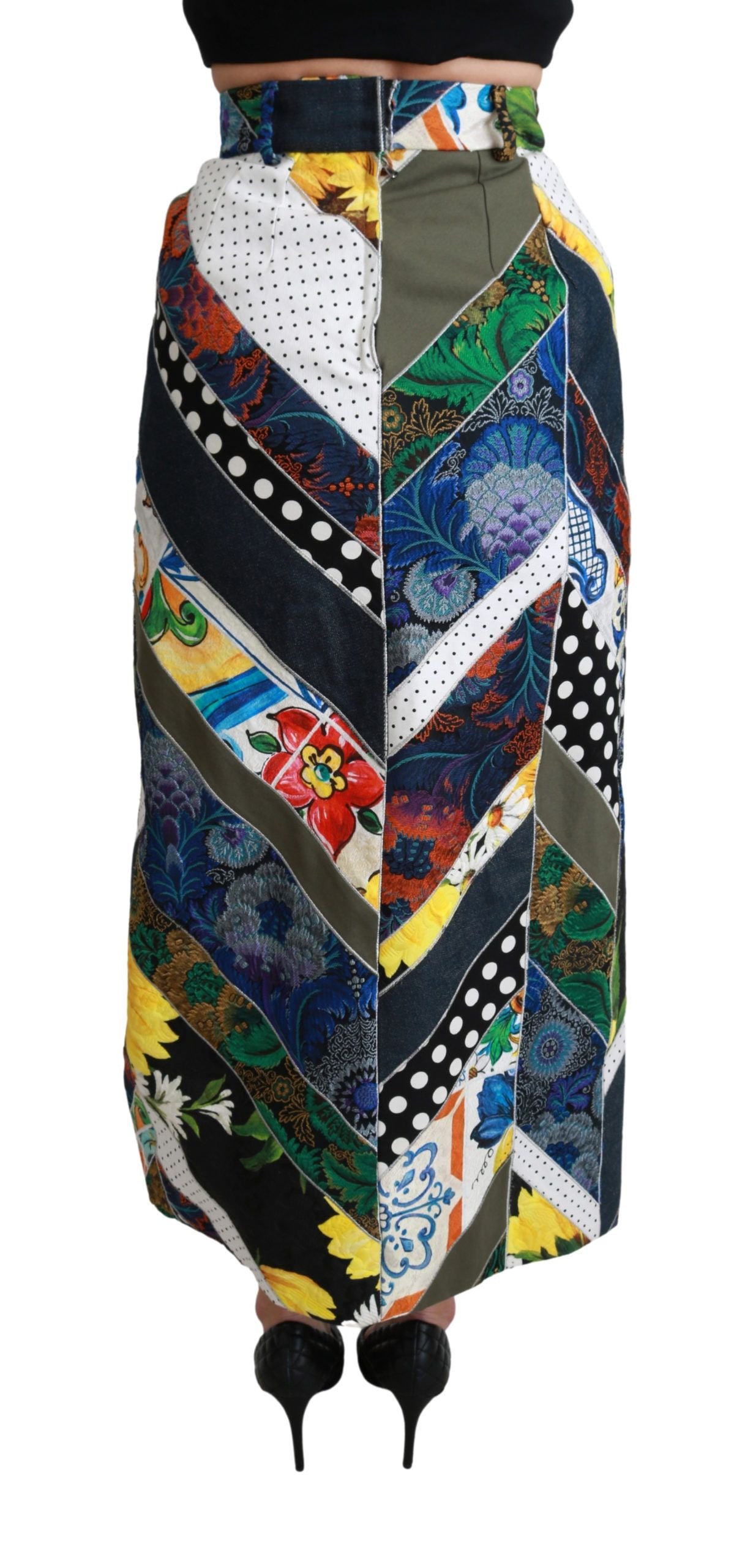 Dolce & Gabbana Mehrfarbiger Maxirock aus Seide mit geometrischem Muster und hoher Taille