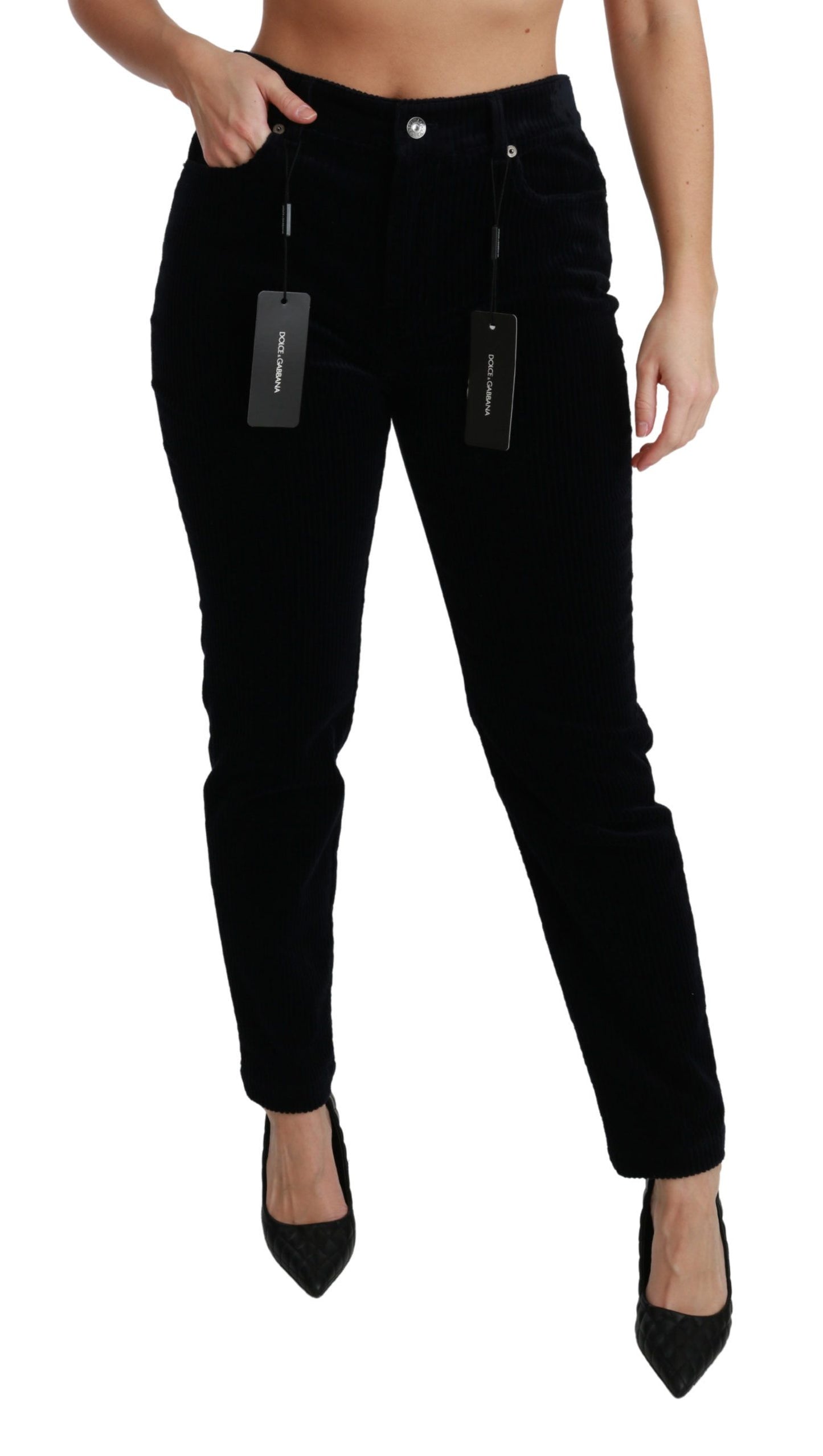 Dolce & Gabbana – Blaue Cordjeans mit mittelhoher Taille und Röhrenhose