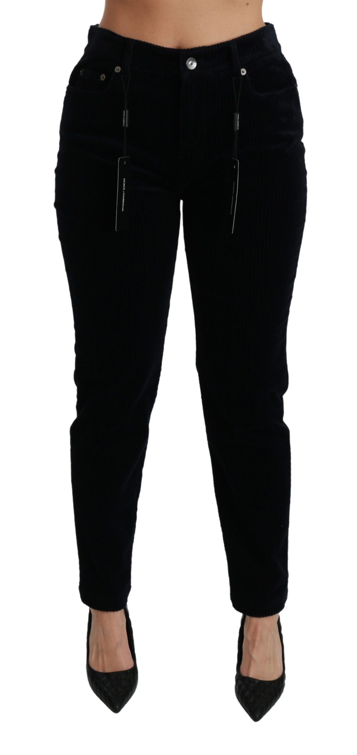 Dolce & Gabbana – Blaue Cordjeans mit mittelhoher Taille und Röhrenhose