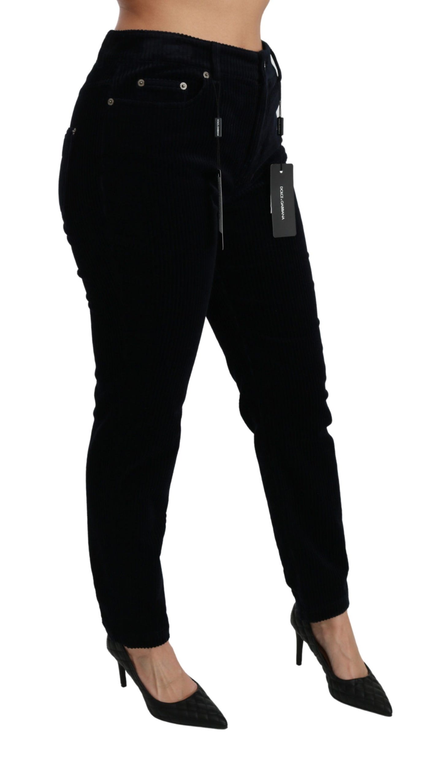 Dolce & Gabbana – Blaue Cordjeans mit mittelhoher Taille und Röhrenhose