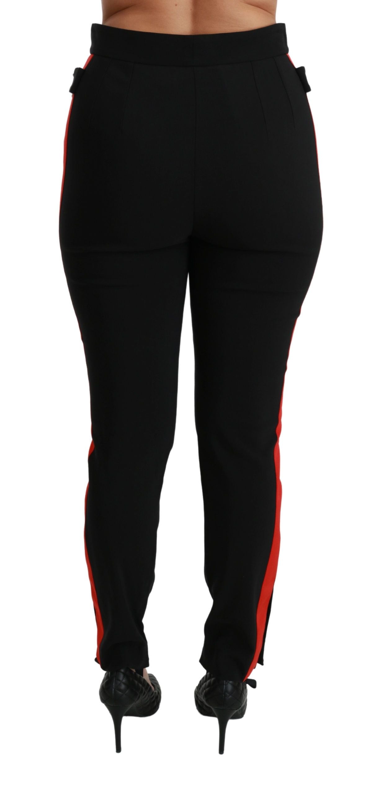 Dolce & Gabbana Schwarze Skinny Stretch-Baumwollhose mit Fuchskopf