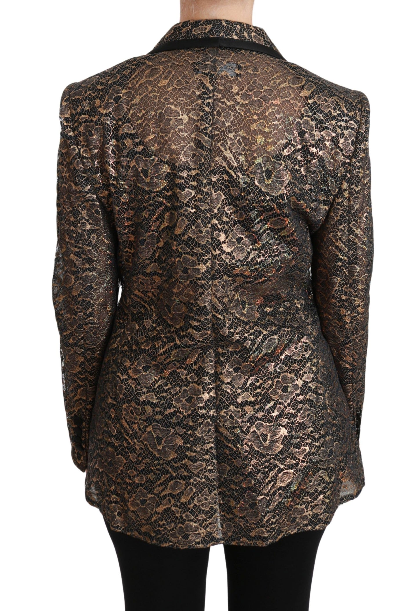 Dolce & Gabbana Gold Schwarzer Spitzenblazer Mantel Blumenjacke