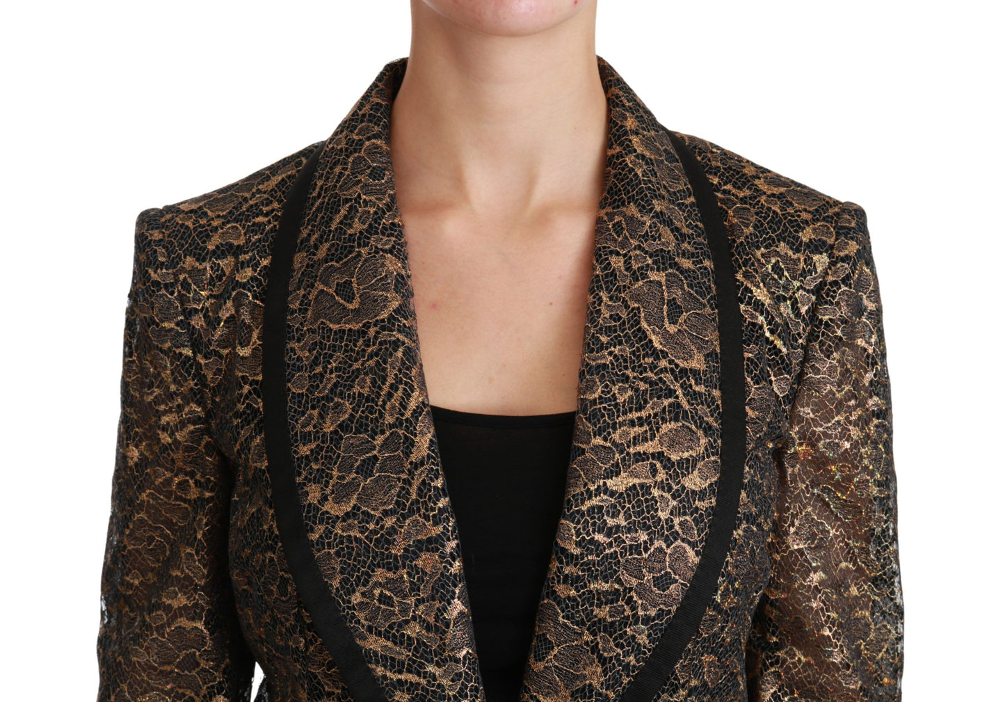 Dolce & Gabbana Gold Schwarzer Spitzenblazer Mantel Blumenjacke