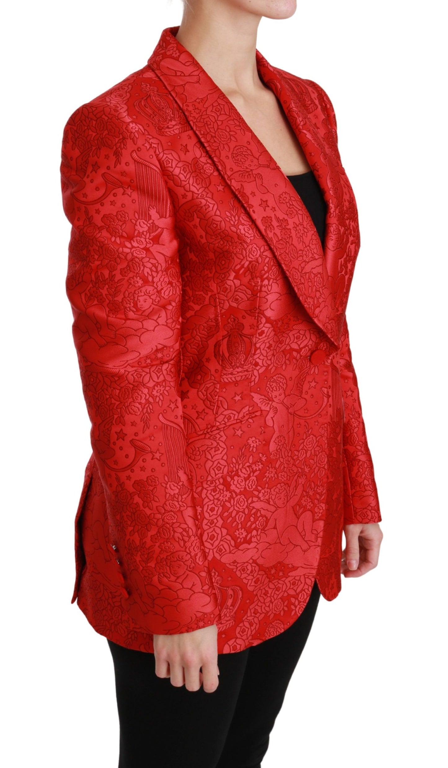 Dolce & Gabbana Roter Blazer mit Blumenmuster und Engelsmuster