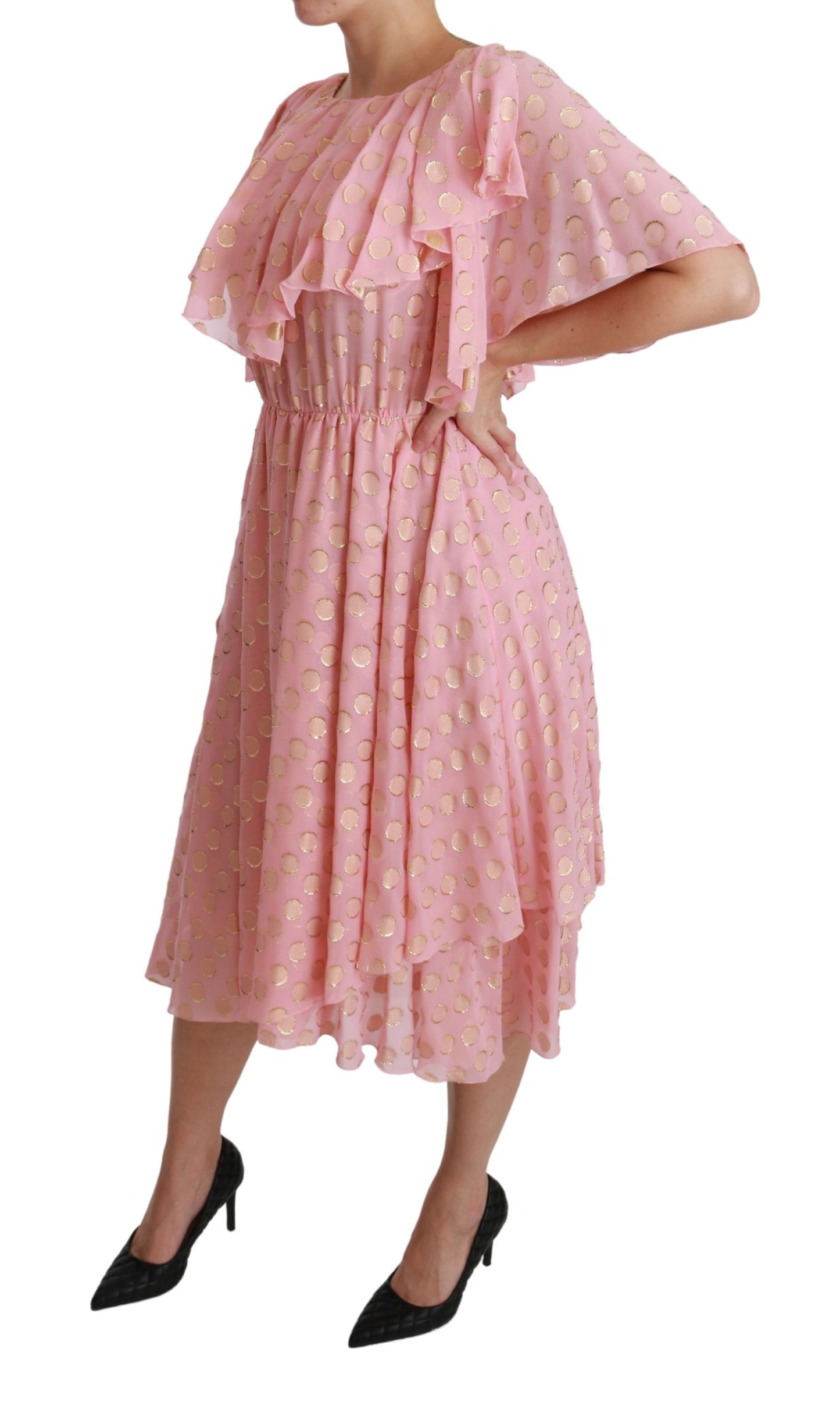 Dolce & Gabbana – A-Linien-Midikleid aus Seide mit rosa Tupfen und Plissee