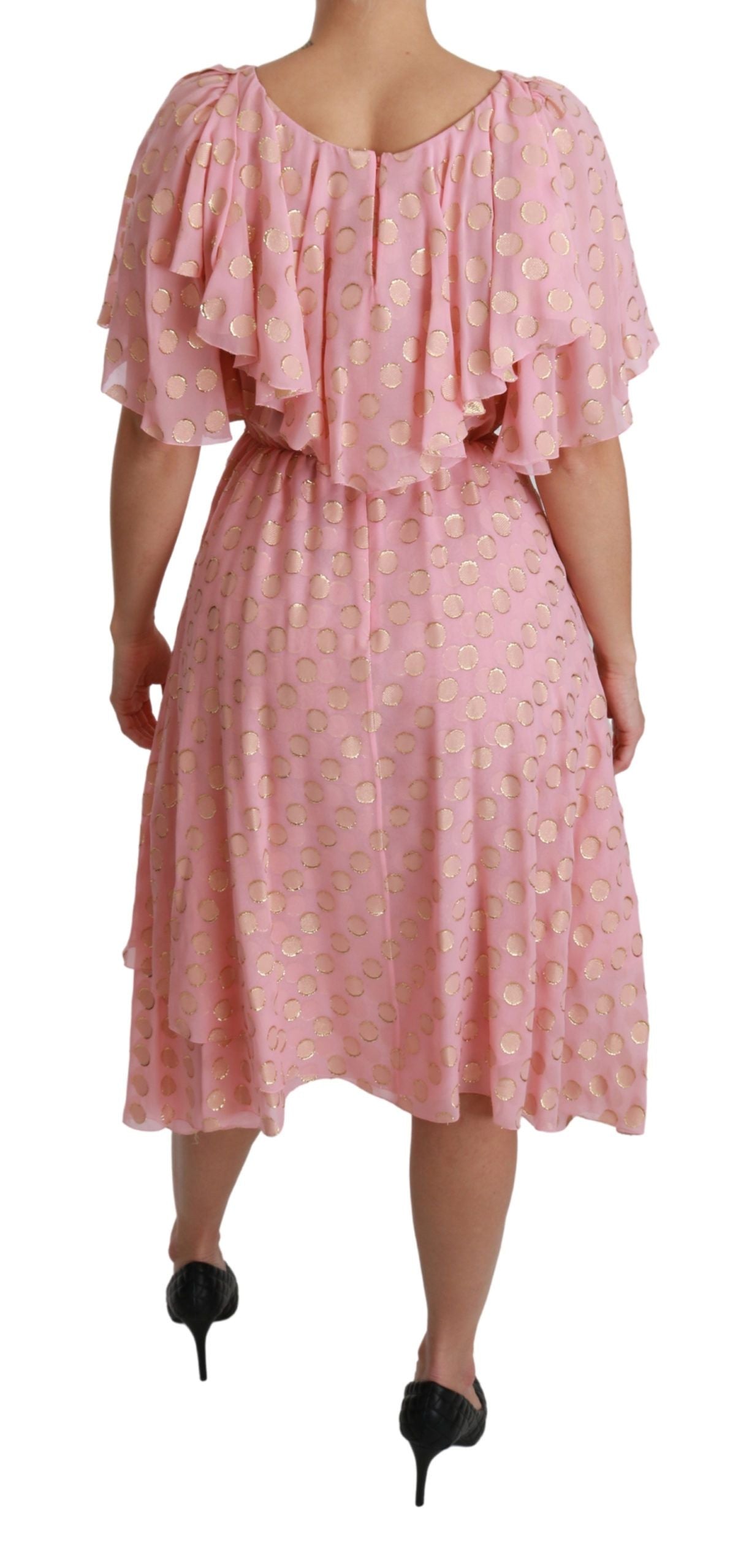 Dolce & Gabbana – A-Linien-Midikleid aus Seide mit rosa Tupfen und Plissee