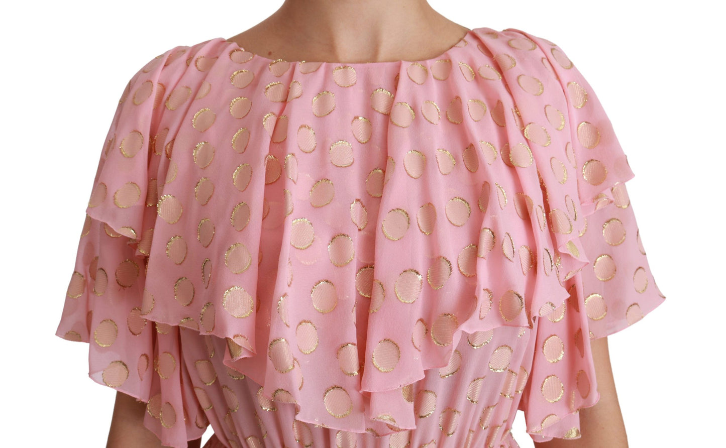 Dolce & Gabbana – A-Linien-Midikleid aus Seide mit rosa Tupfen und Plissee
