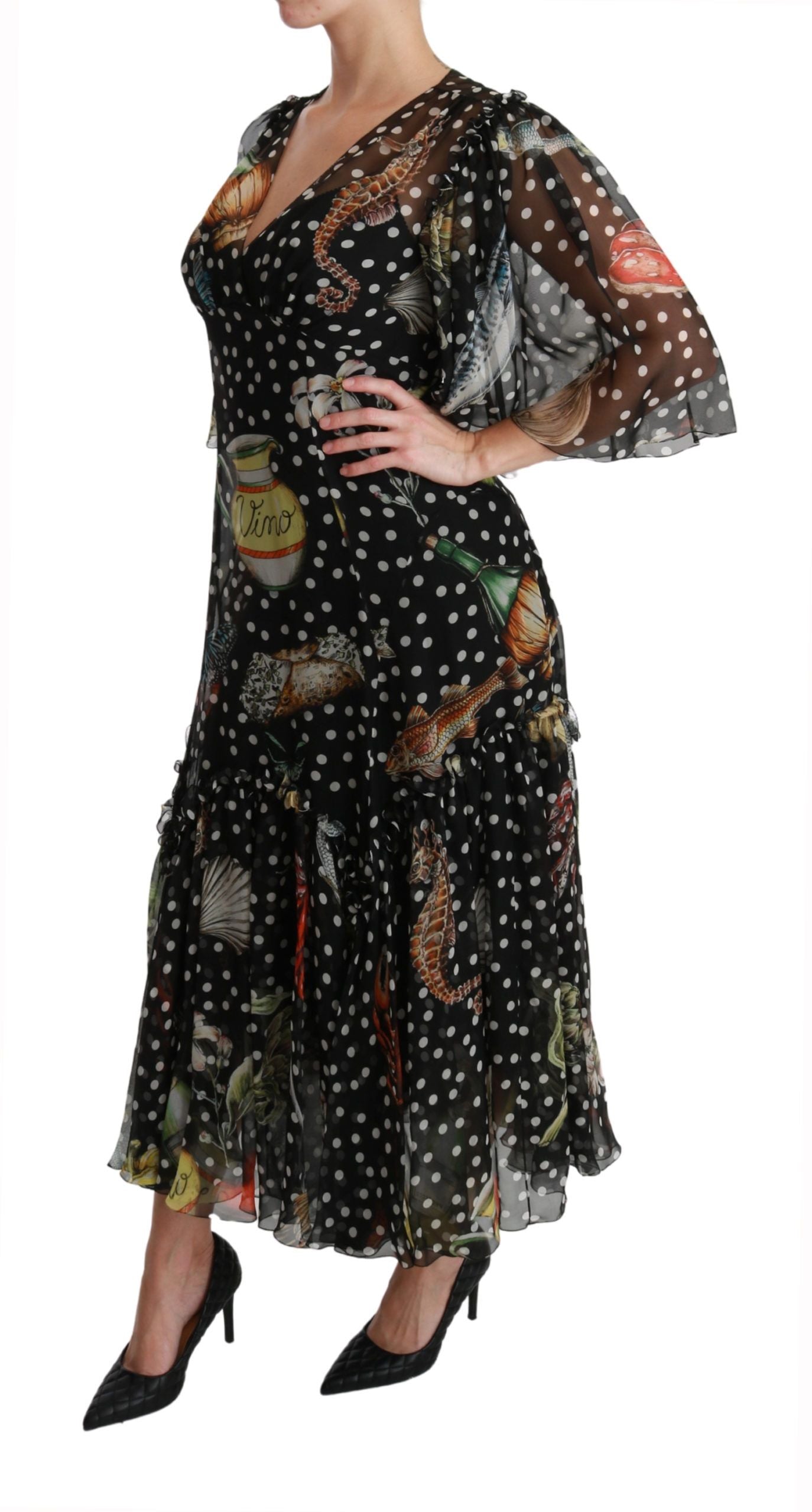 Dolce & Gabbana Schwarzes A-Linien-Etuikleid „Sea Fish Sicily“