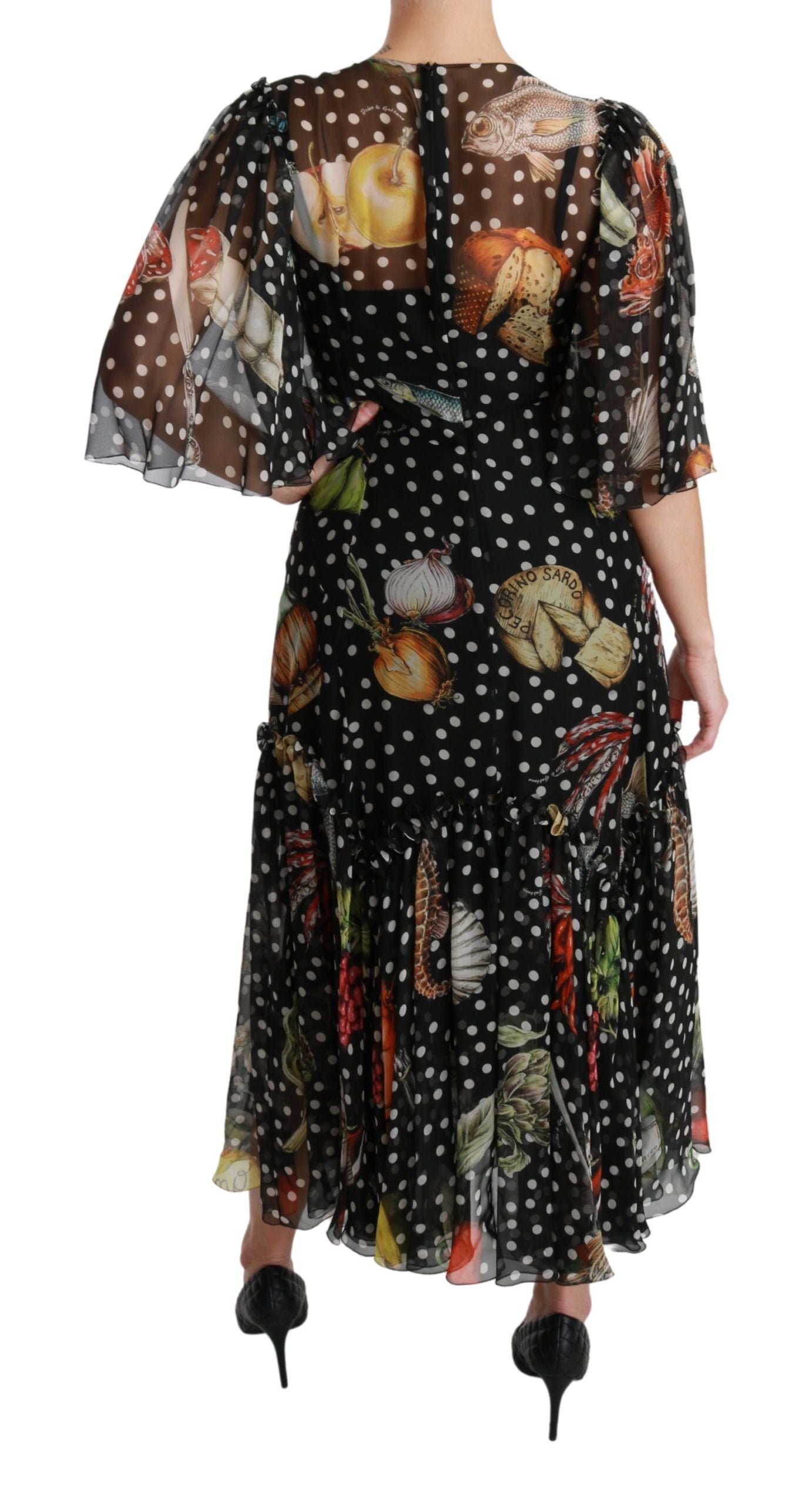 Dolce & Gabbana Schwarzes A-Linien-Etuikleid „Sea Fish Sicily“