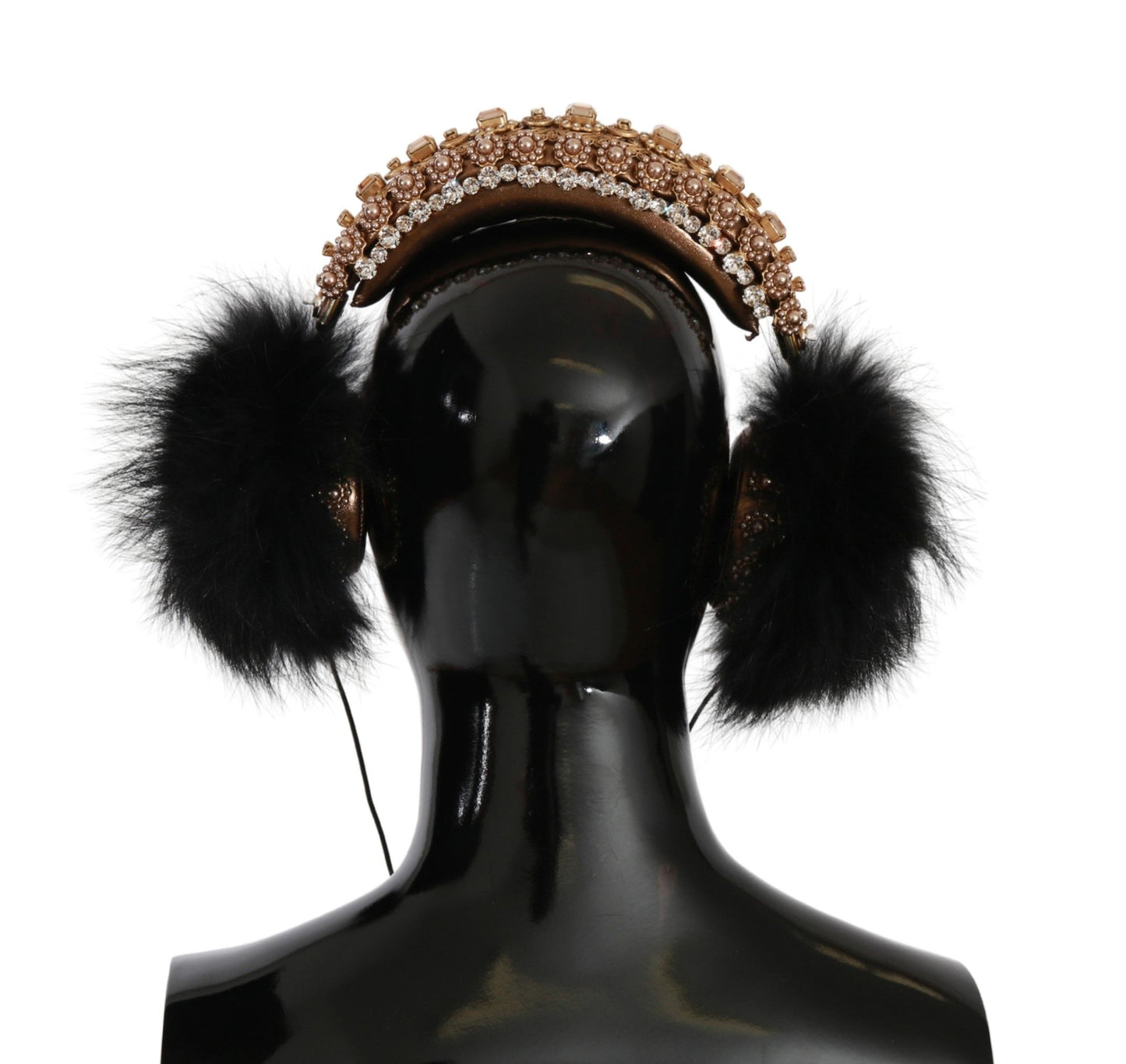 Dolce & Gabbana Gold Schwarz Crystal Fur Headset Audio Kopfhörer
