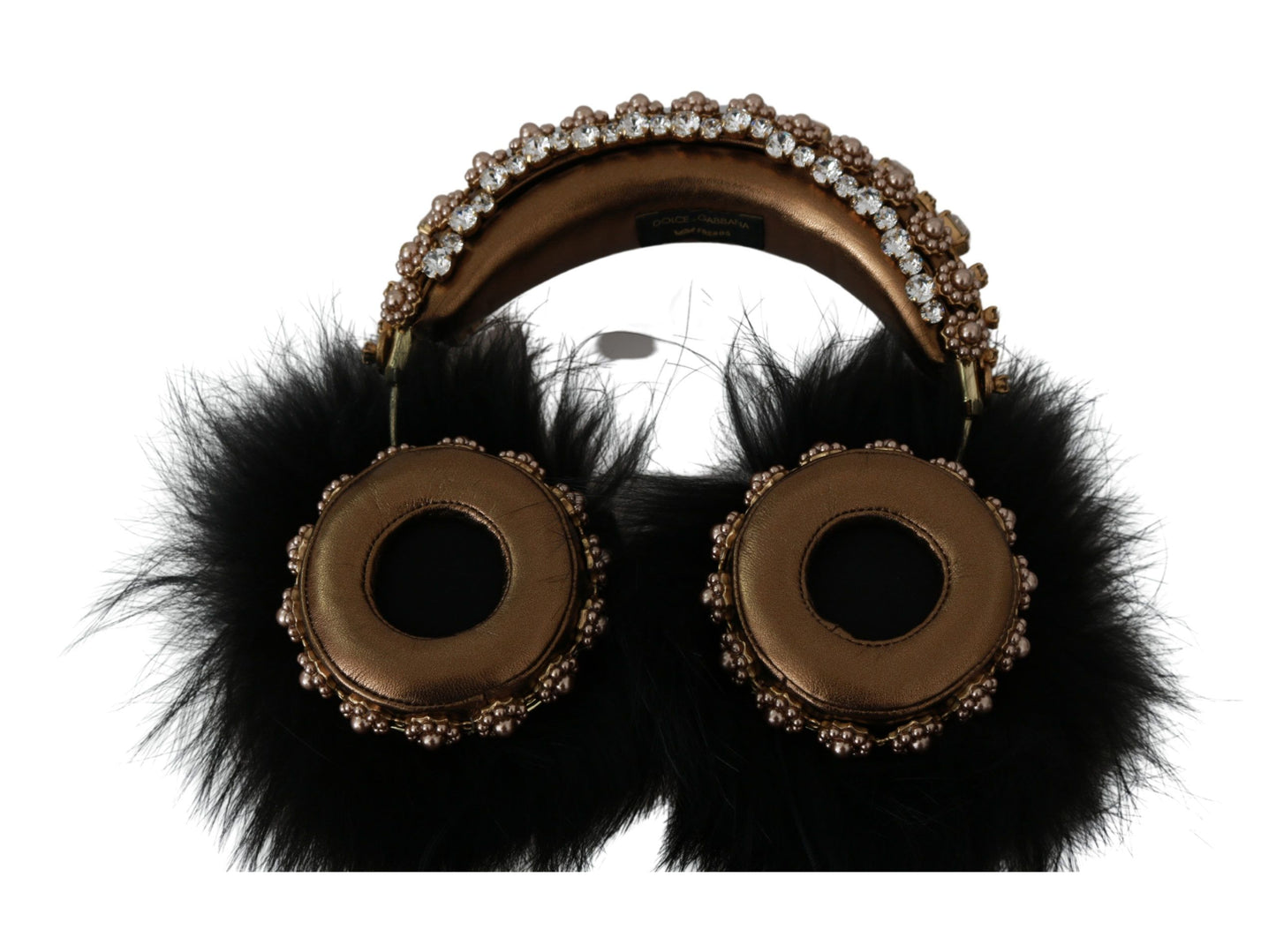 Dolce & Gabbana Gold Schwarz Crystal Fur Headset Audio Kopfhörer